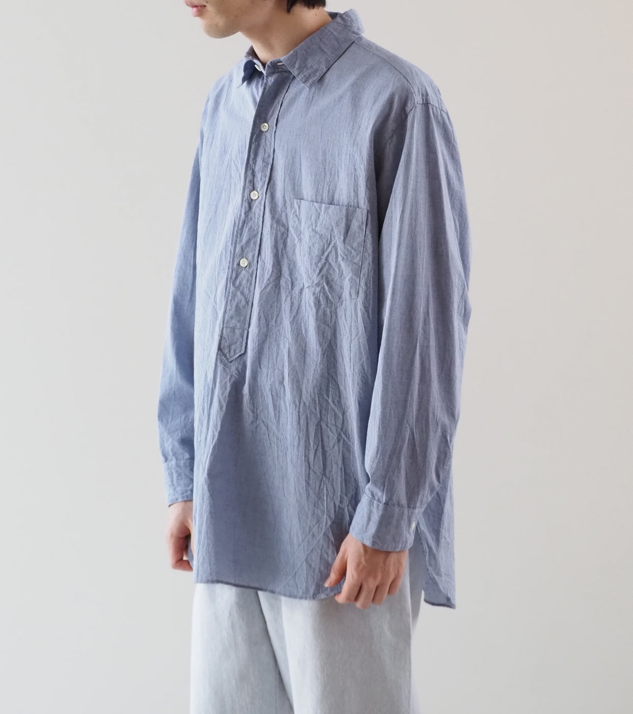 blurhmsROOTSTOCK ハードツイスト シャンブレー グランパシャツ , Saxe Blue