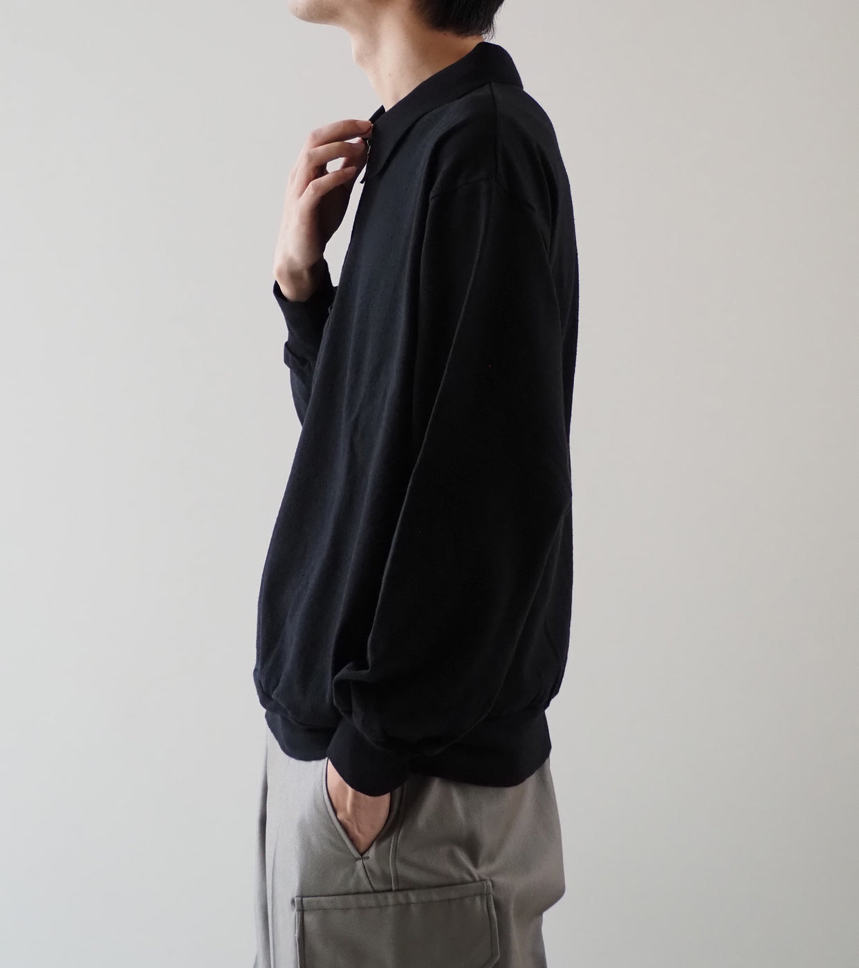 Blurhms Co/Silk Nep Harf-Zip P/O, Black