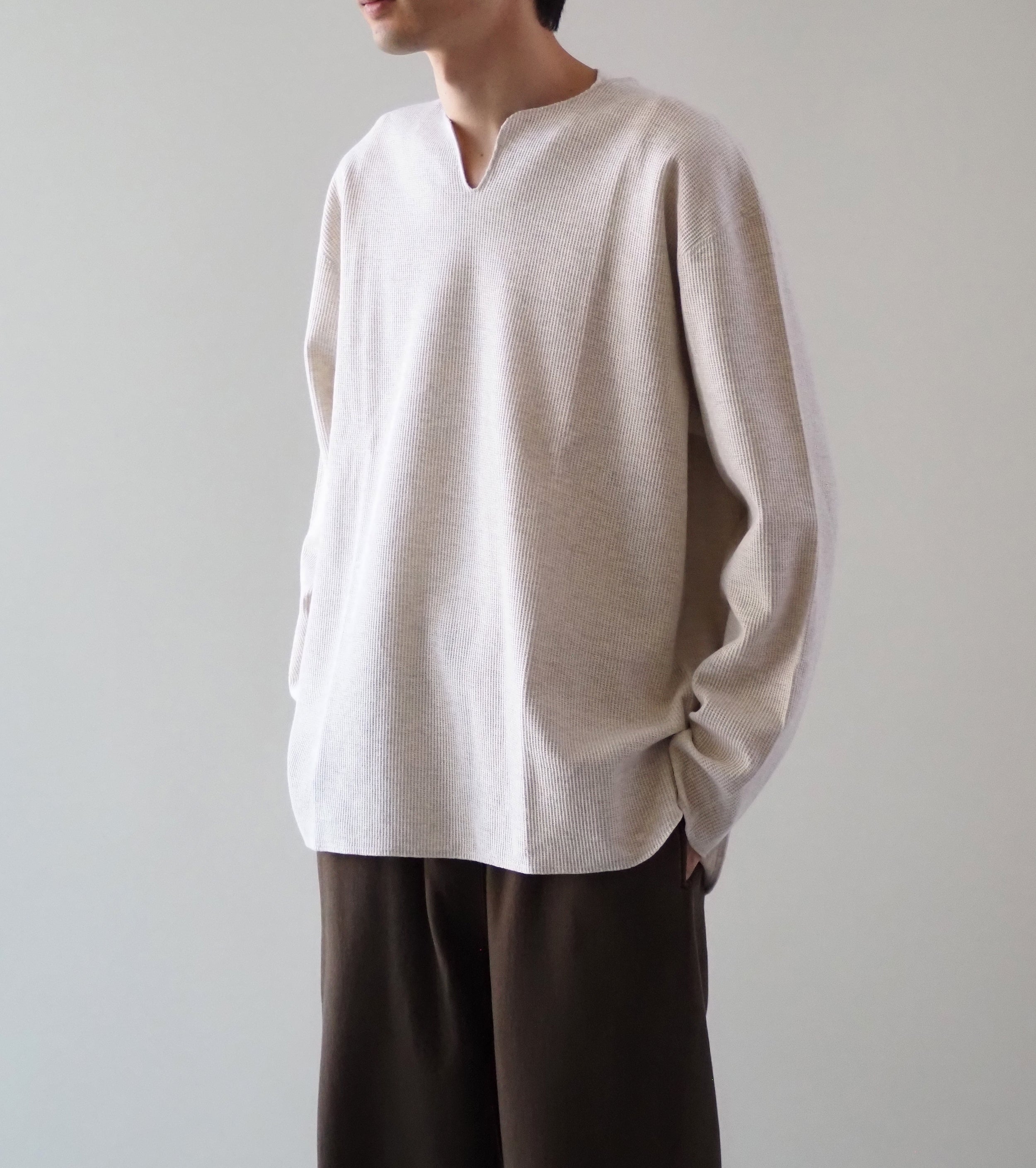 Blurhms Root Stock ラフ＆スムース サーマル オーバーネック  ロングスリーブ, Heather Oatmeal