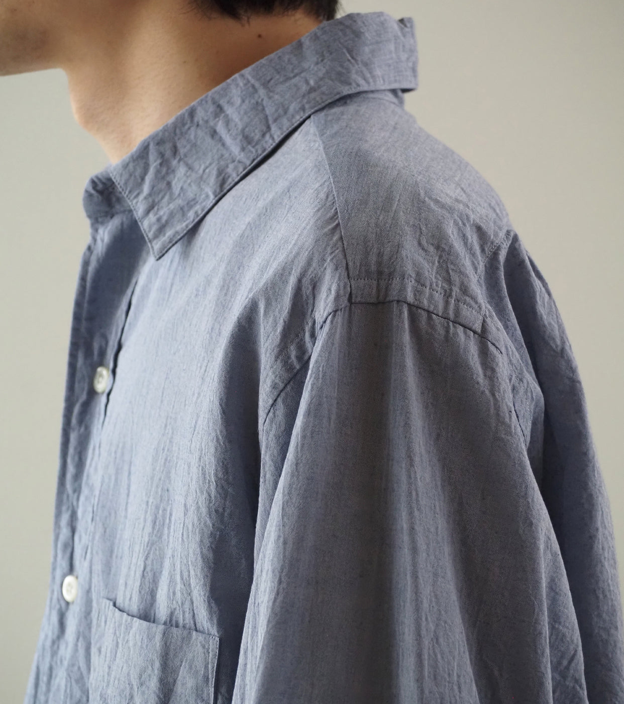 blurhmsROOTSTOCK ハードツイスト シャンブレー グランパシャツ , Saxe Blue