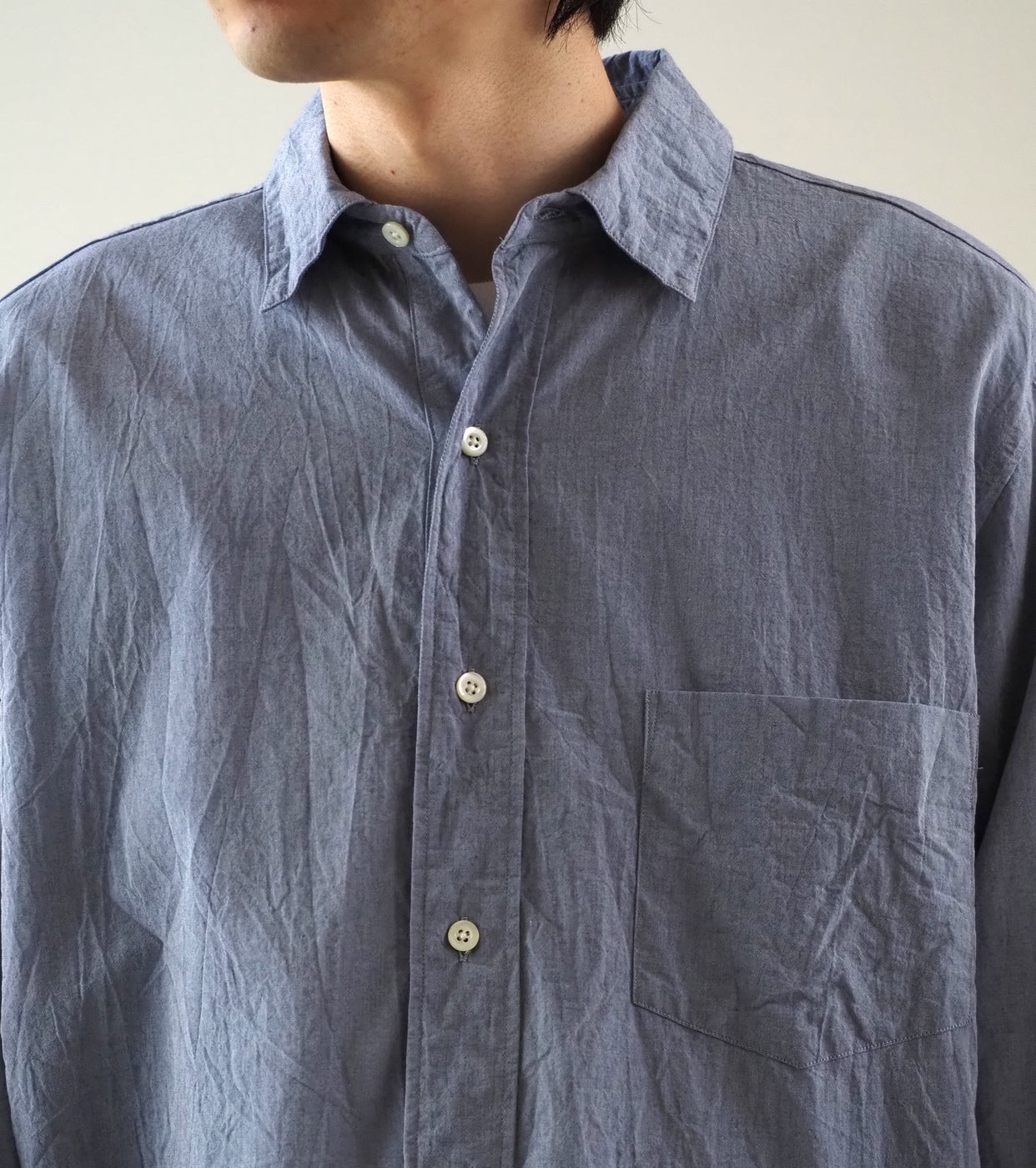 blurhmsROOTSTOCK ハードツイスト シャンブレー グランパシャツ , Saxe Blue