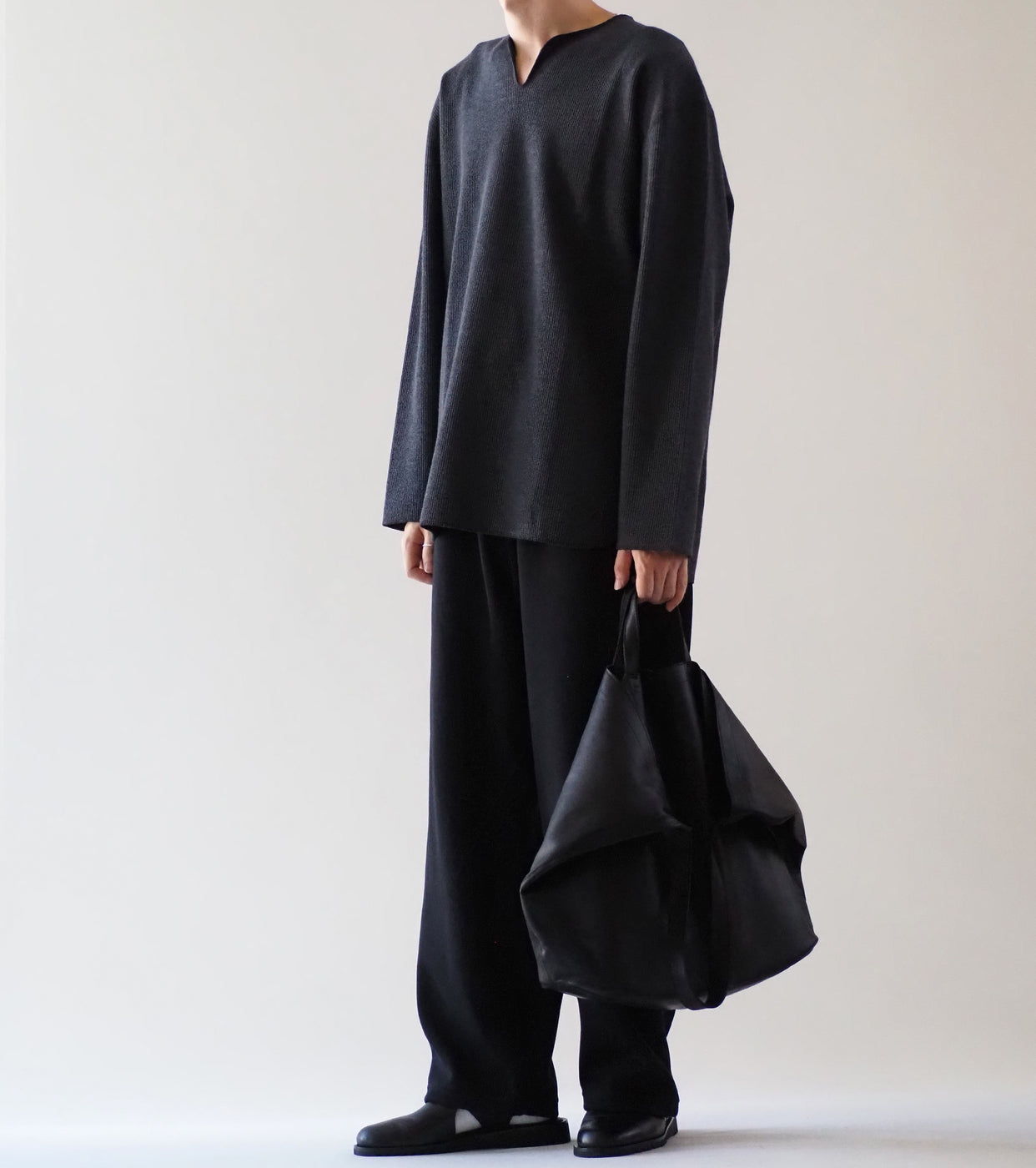 Blurhms Root Stock ラフ＆スムース サーマル オーバーネック  ロングスリーブ, Heather Charcoal