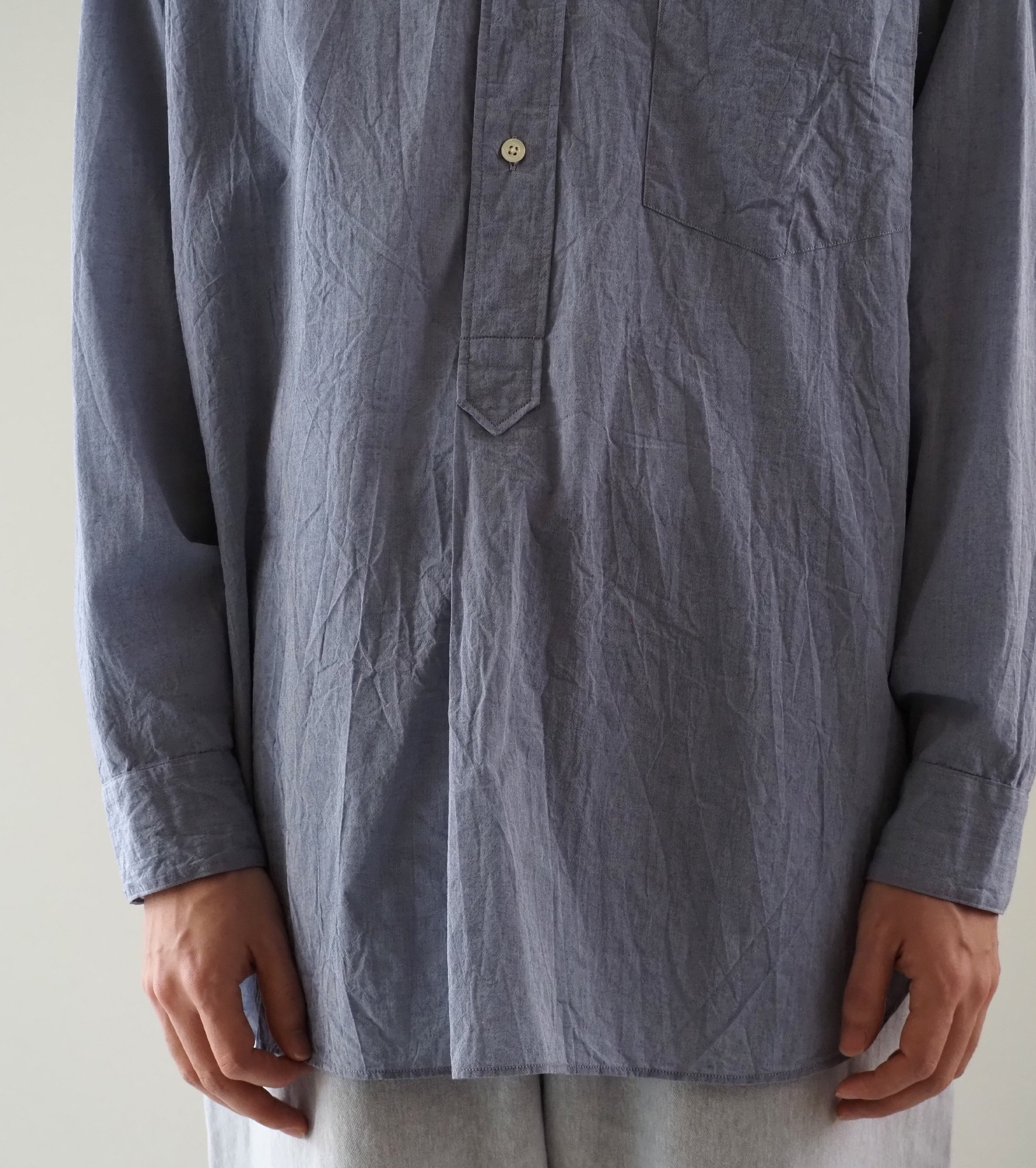 blurhmsROOTSTOCK ハードツイスト シャンブレー グランパシャツ , Saxe Blue