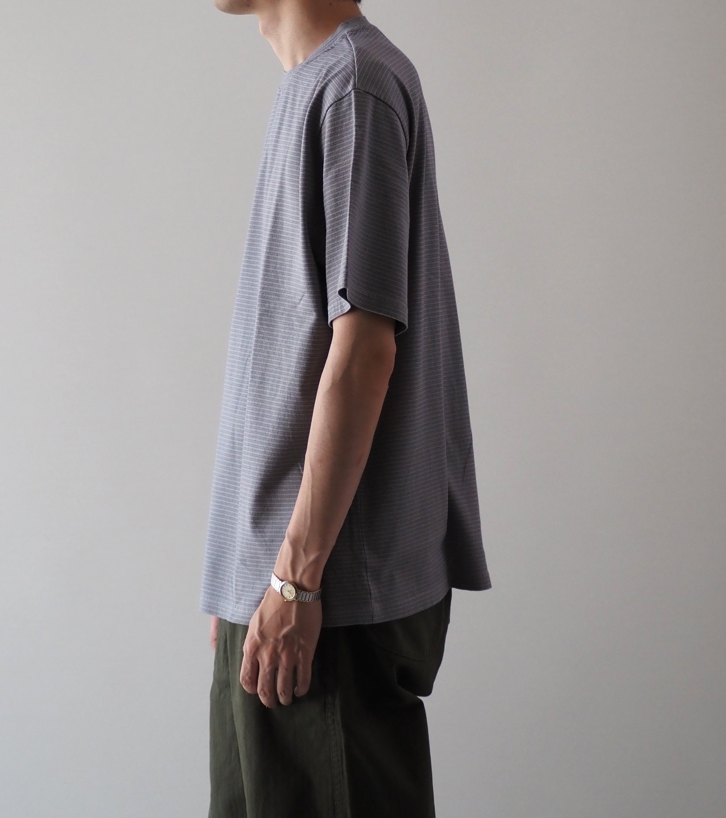 Yonetomi GARMENT DYED  BORDER T-SHIRT ,  L.GRAY × L.GRAY
