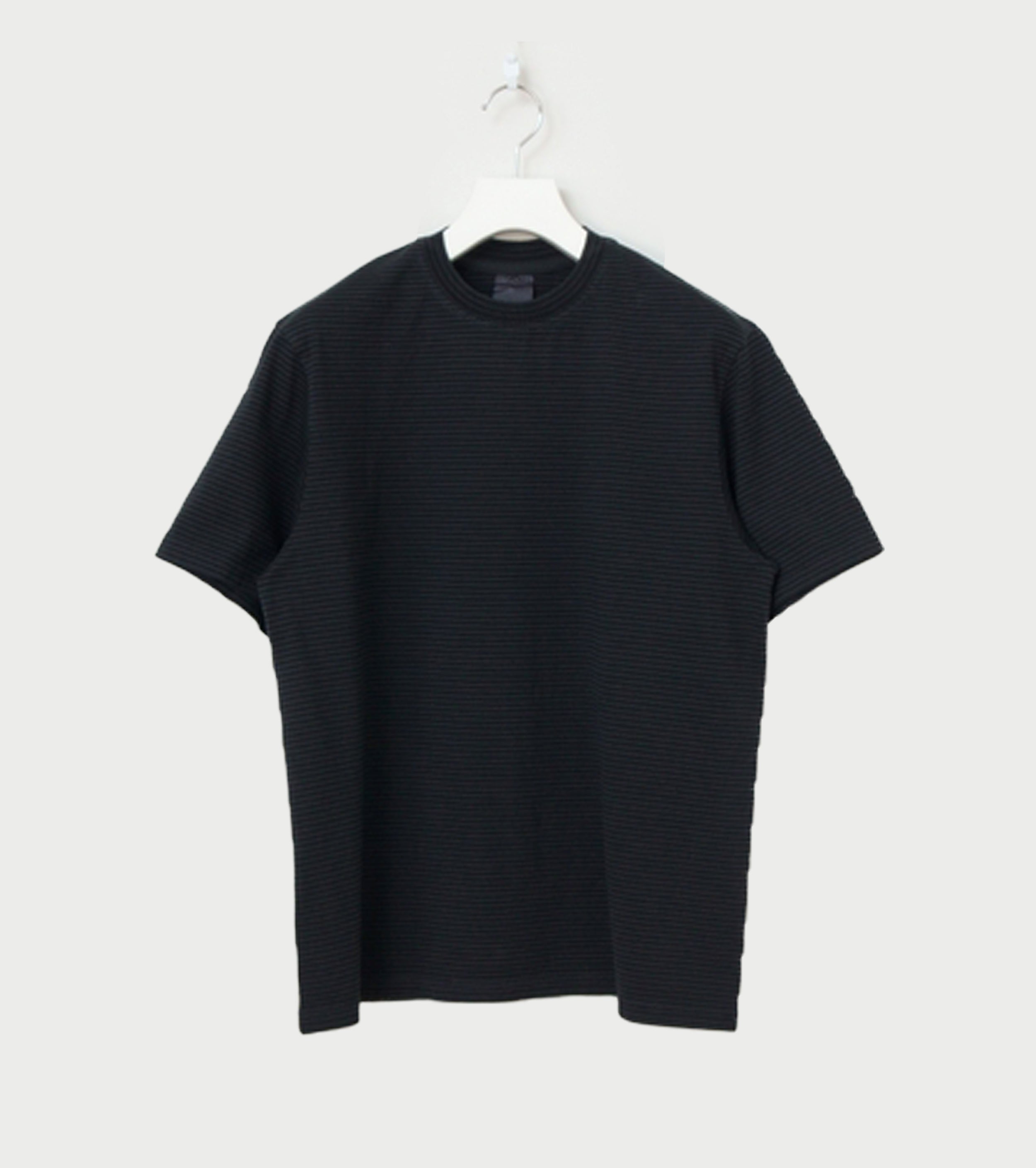 Yonetomi GARMENT DYED  BORDER T-SHIRT , Off Black × Off Black