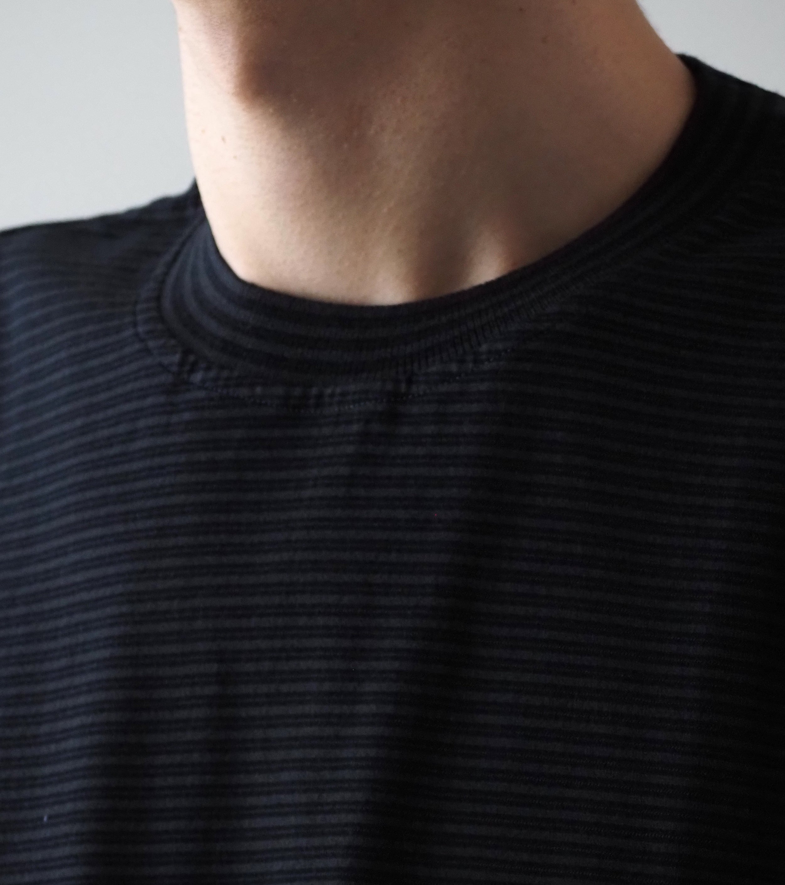 Yonetomi GARMENT DYED  BORDER T-SHIRT , Off Black × Off Black