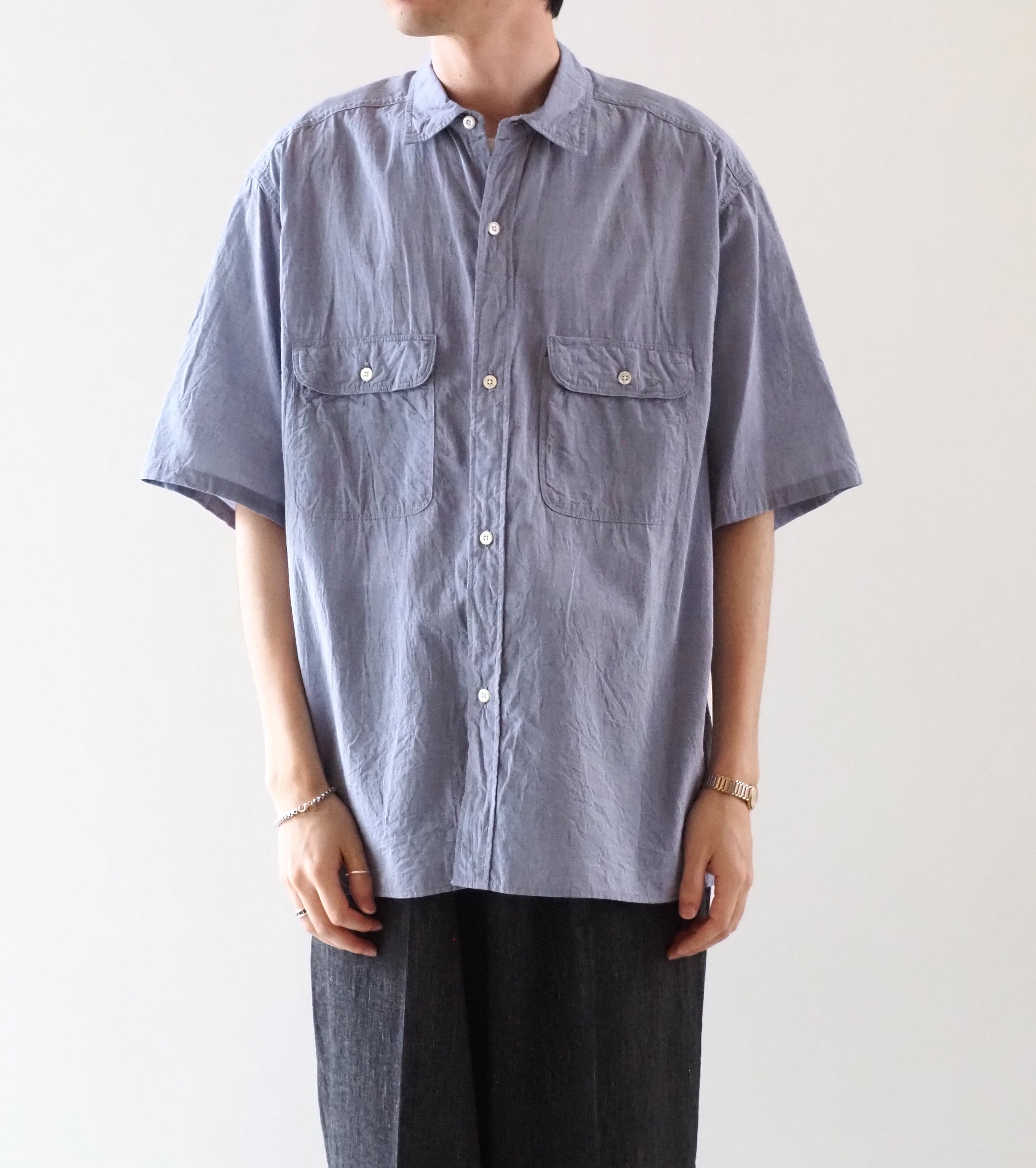 blurhmsROOTSTOCK ハードツイスト シャンブレー ワーク シャツ ショートスリーブ , Saxe Blue