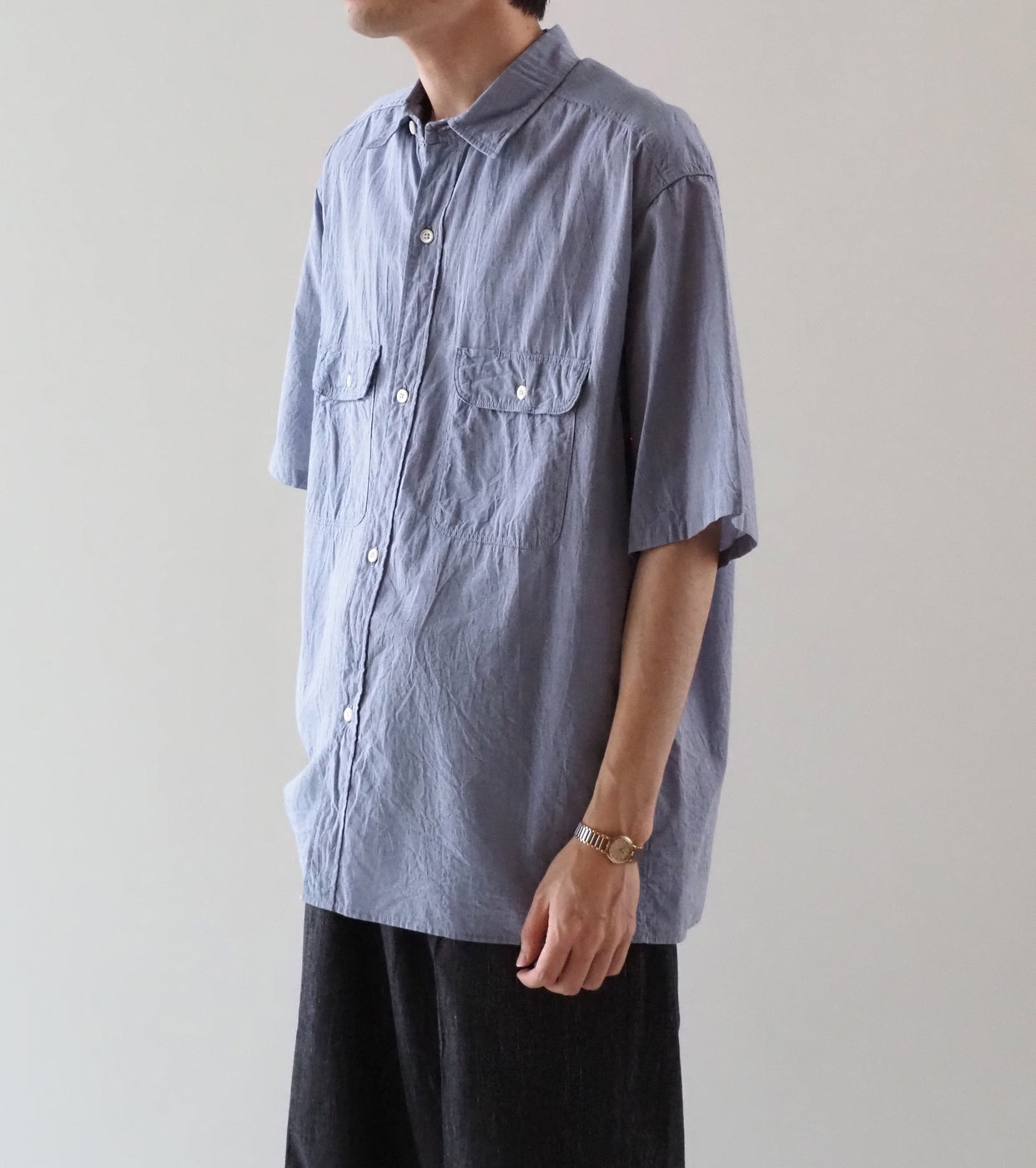 blurhmsROOTSTOCK ハードツイスト シャンブレー ワーク シャツ ショートスリーブ , Saxe Blue