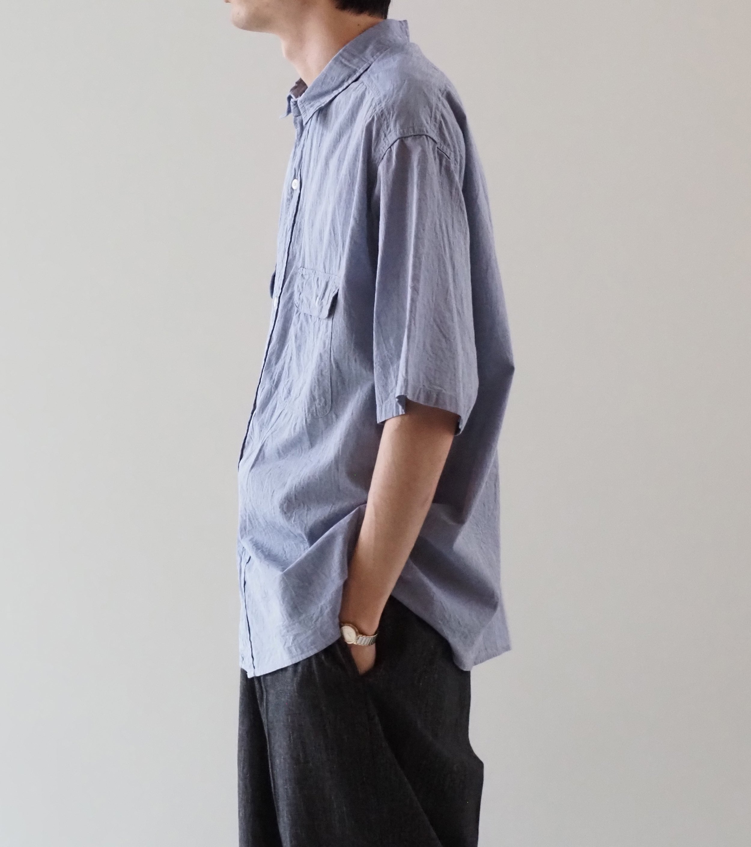 blurhmsROOTSTOCK ハードツイスト シャンブレー ワーク シャツ ショートスリーブ , Saxe Blue
