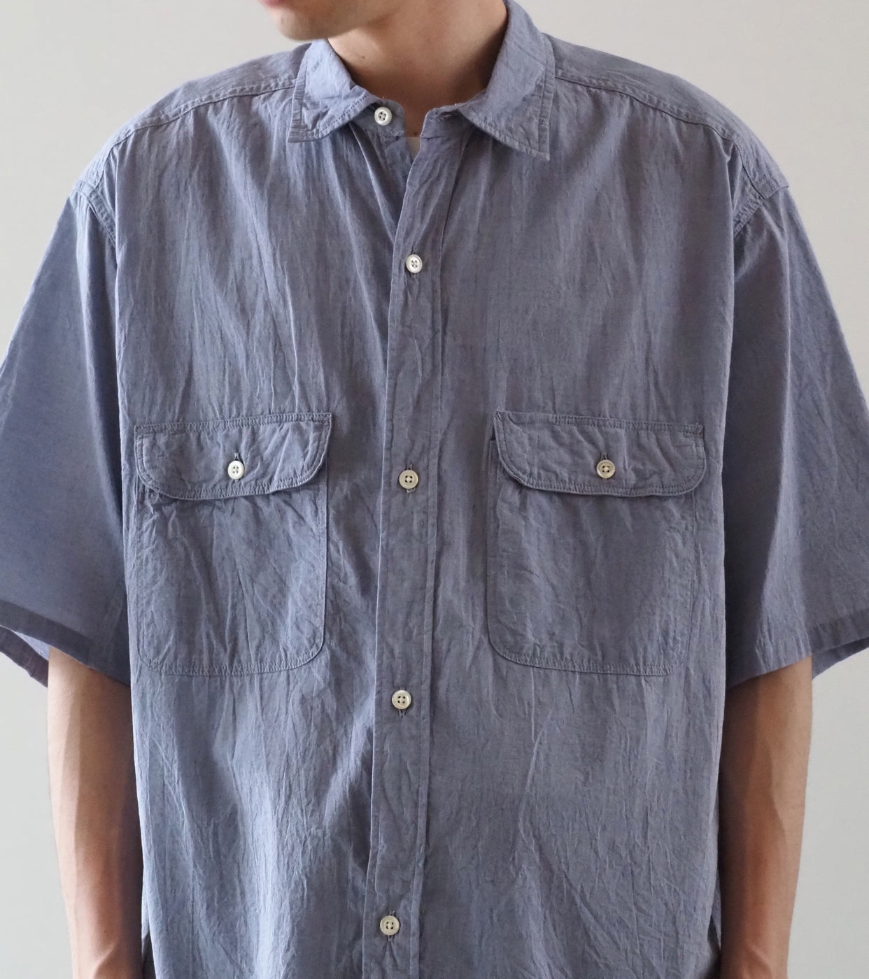 blurhmsROOTSTOCK ハードツイスト シャンブレー ワーク シャツ ショートスリーブ , Saxe Blue