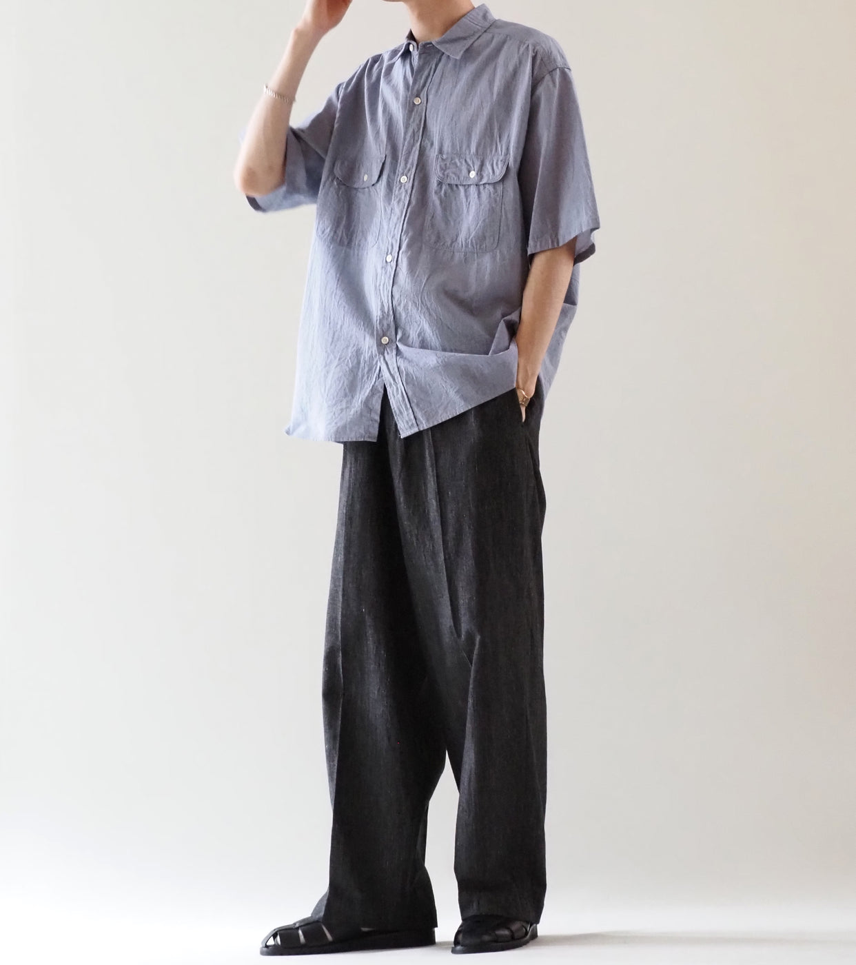 blurhmsROOTSTOCK ハードツイスト シャンブレー ワーク シャツ ショートスリーブ , Saxe Blue