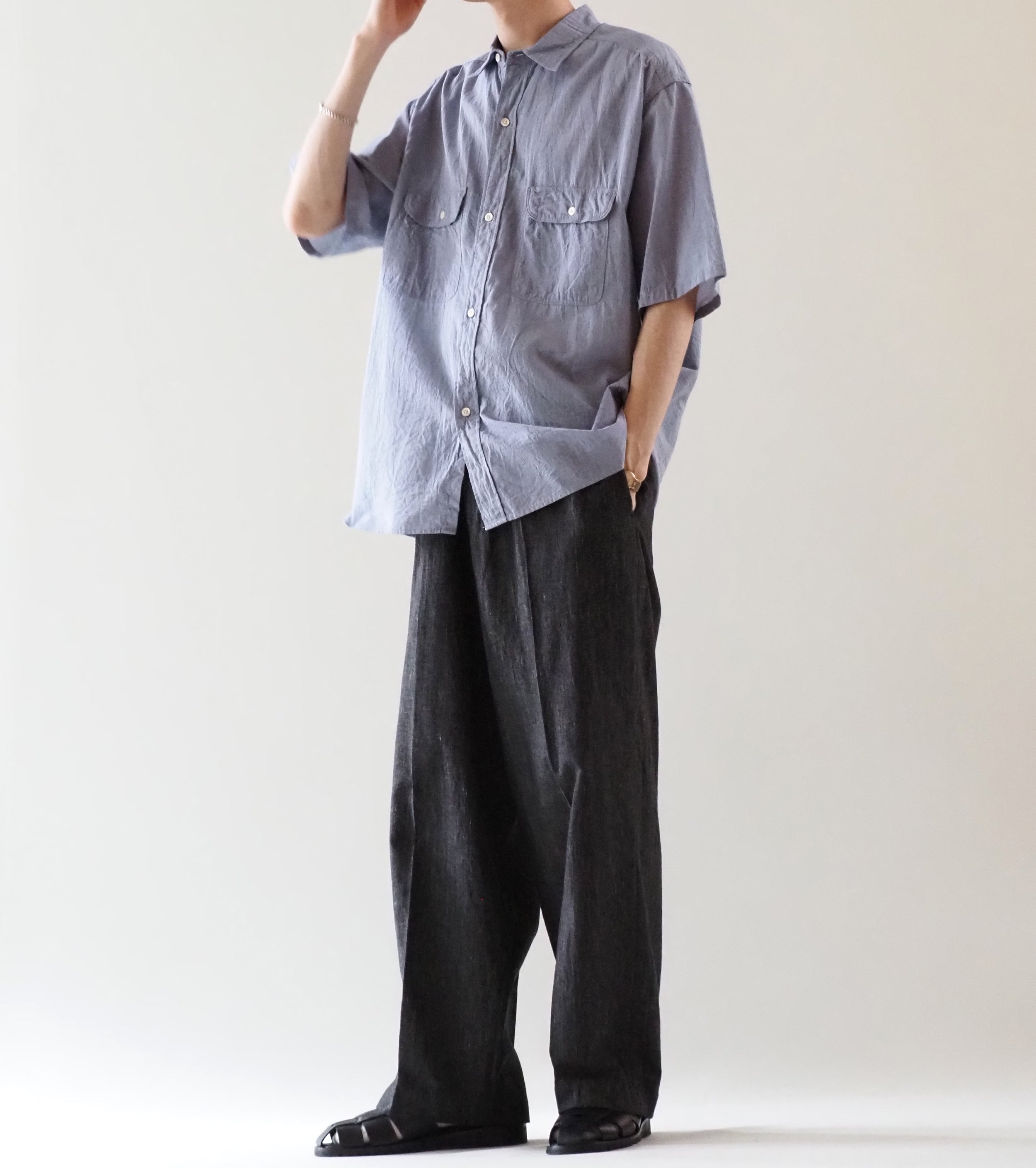 blurhmsROOTSTOCK ハードツイスト シャンブレー ワーク シャツ ショートスリーブ , Saxe Blue