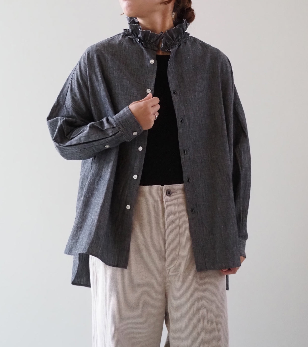 Yarmo ラッフル シャツ ダンガリー , Black