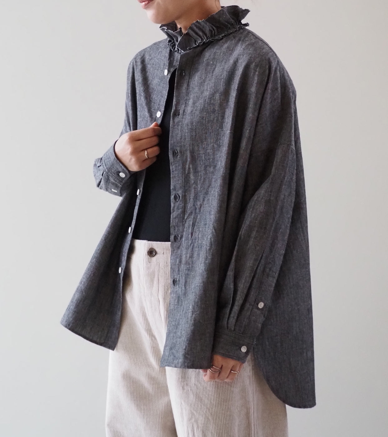 Yarmo ラッフル シャツ ダンガリー , Black