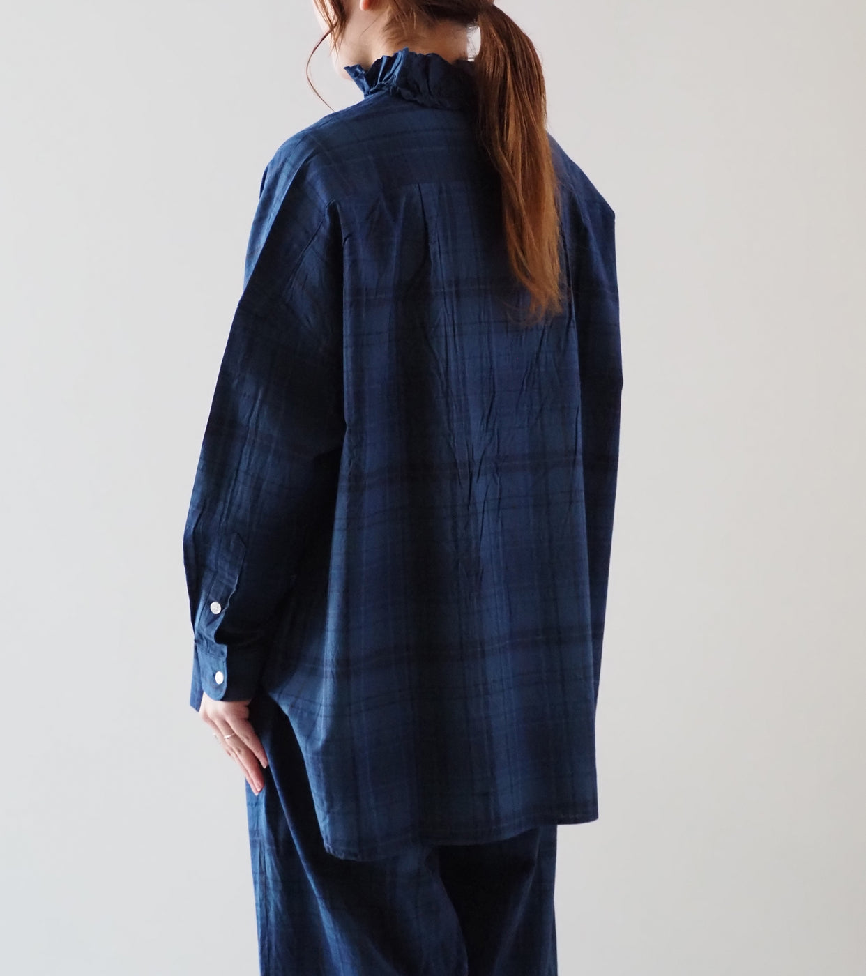 Yarmo ラッフル シャツ インディゴ マドラス , Check