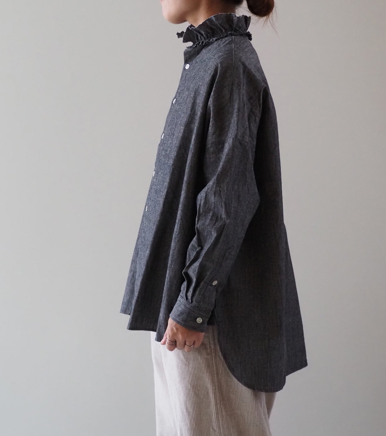 Yarmo ラッフル シャツ ダンガリー , Black