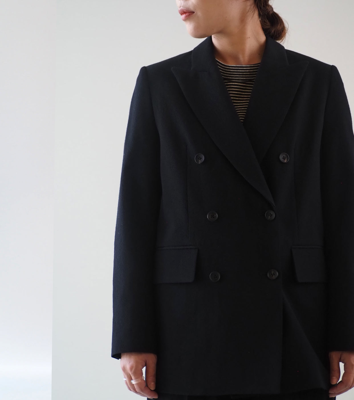 blurhms Rough wool gabardine double-breasted jacket , Black Navy