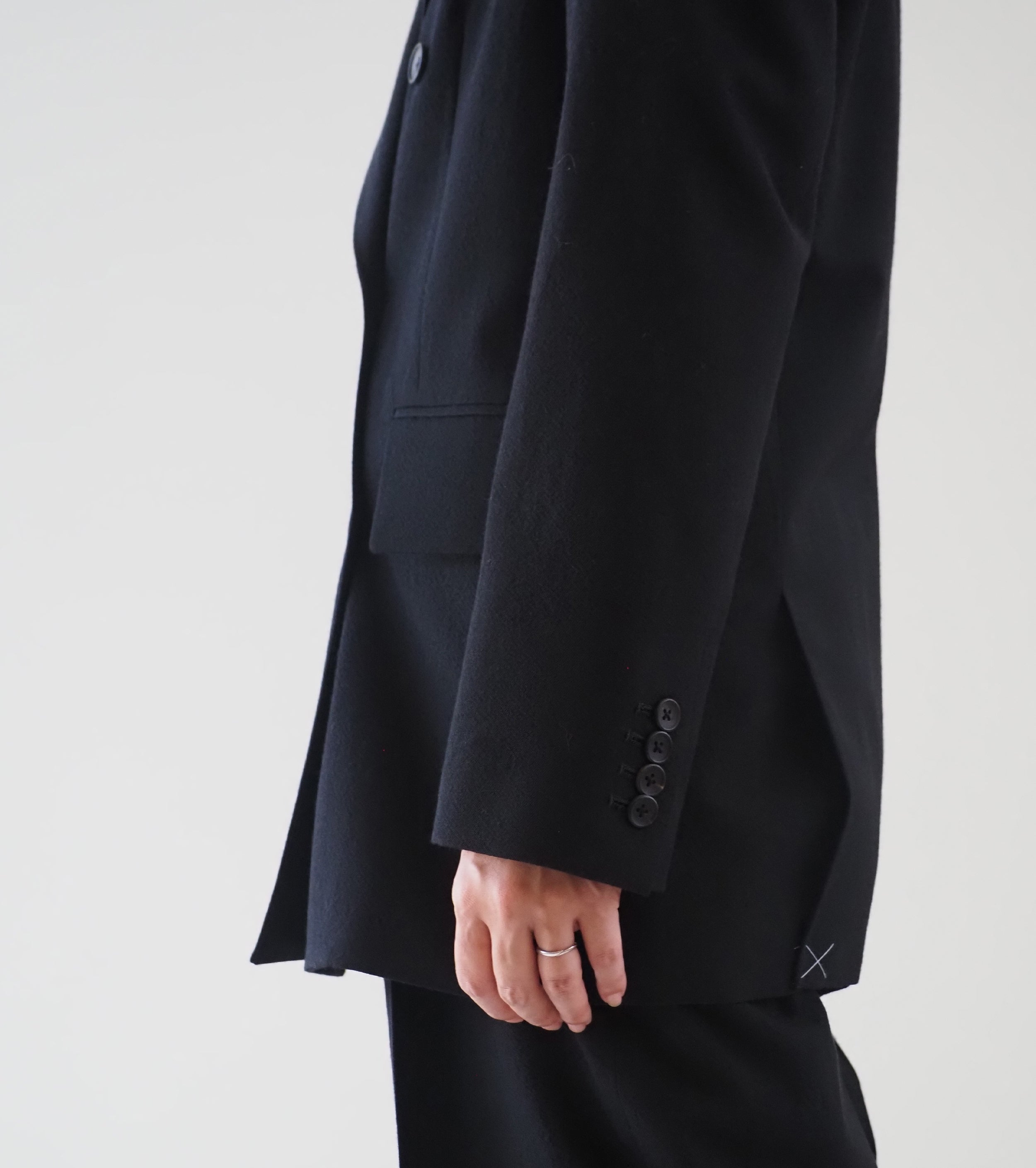 blurhms Rough wool gabardine double-breasted jacket , Black Navy