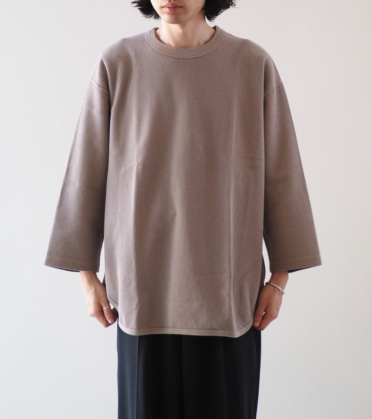 Blurhms Root Stock ラフ＆スムース サーマル ベースボール ティー, Greige