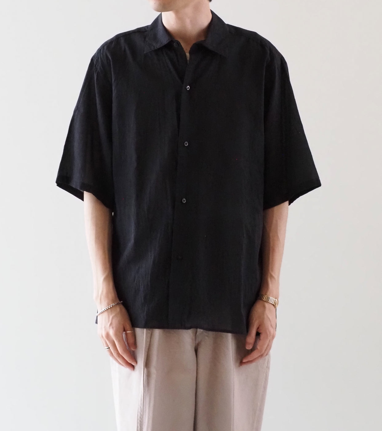 blurhms Silk-Co Voile Half-Sleeve Shirt , Heather Charcoal