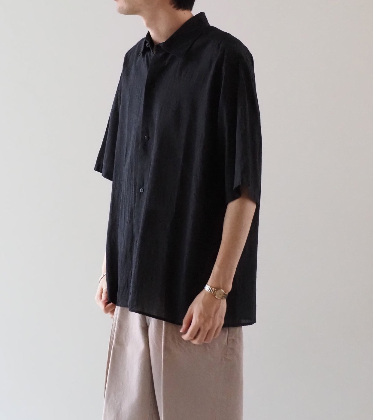 blurhms Silk-Co Voile Half-Sleeve Shirt , Heather Charcoal