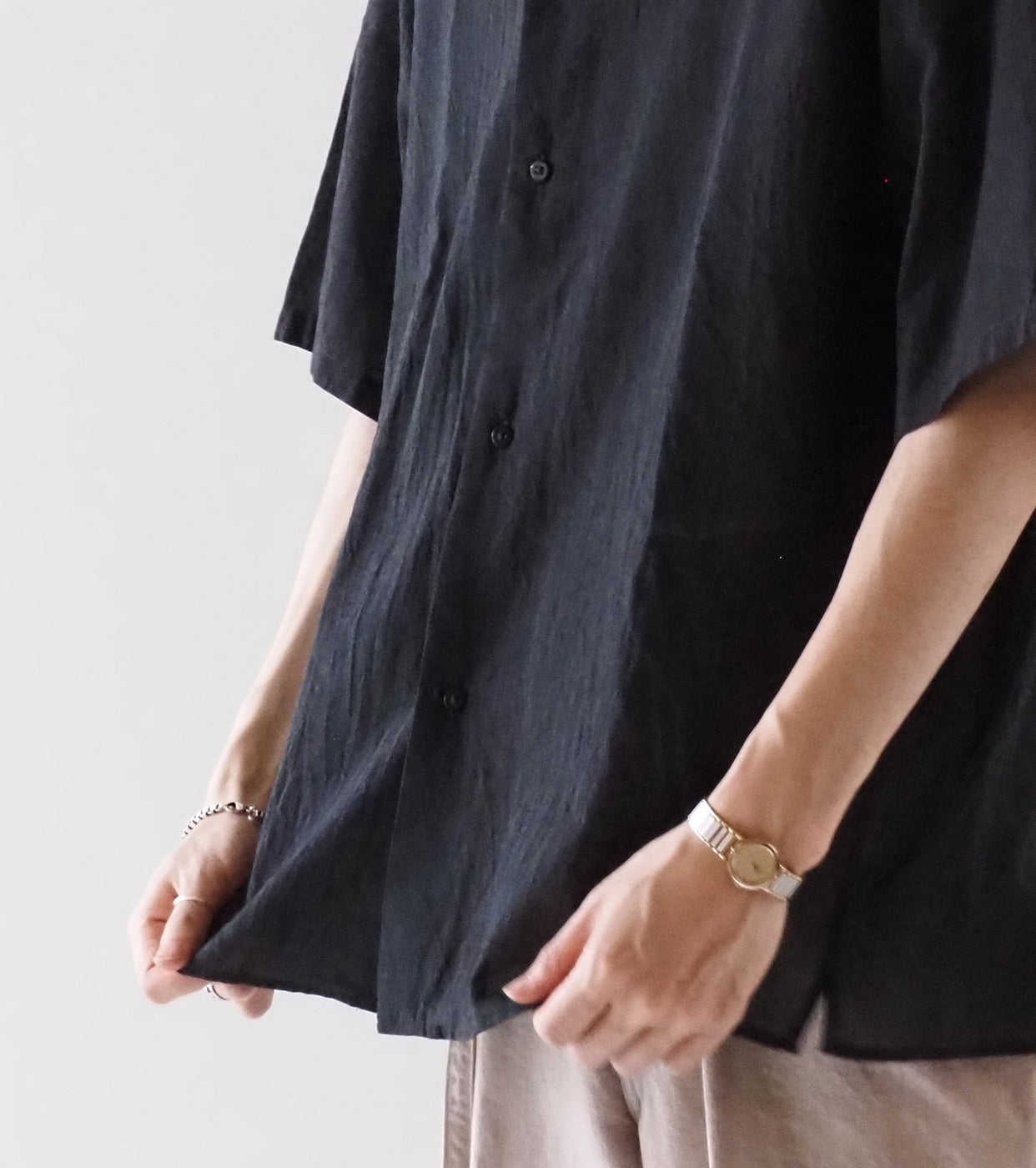blurhms Silk-Co Voile Half-Sleeve Shirt , Heather Charcoal