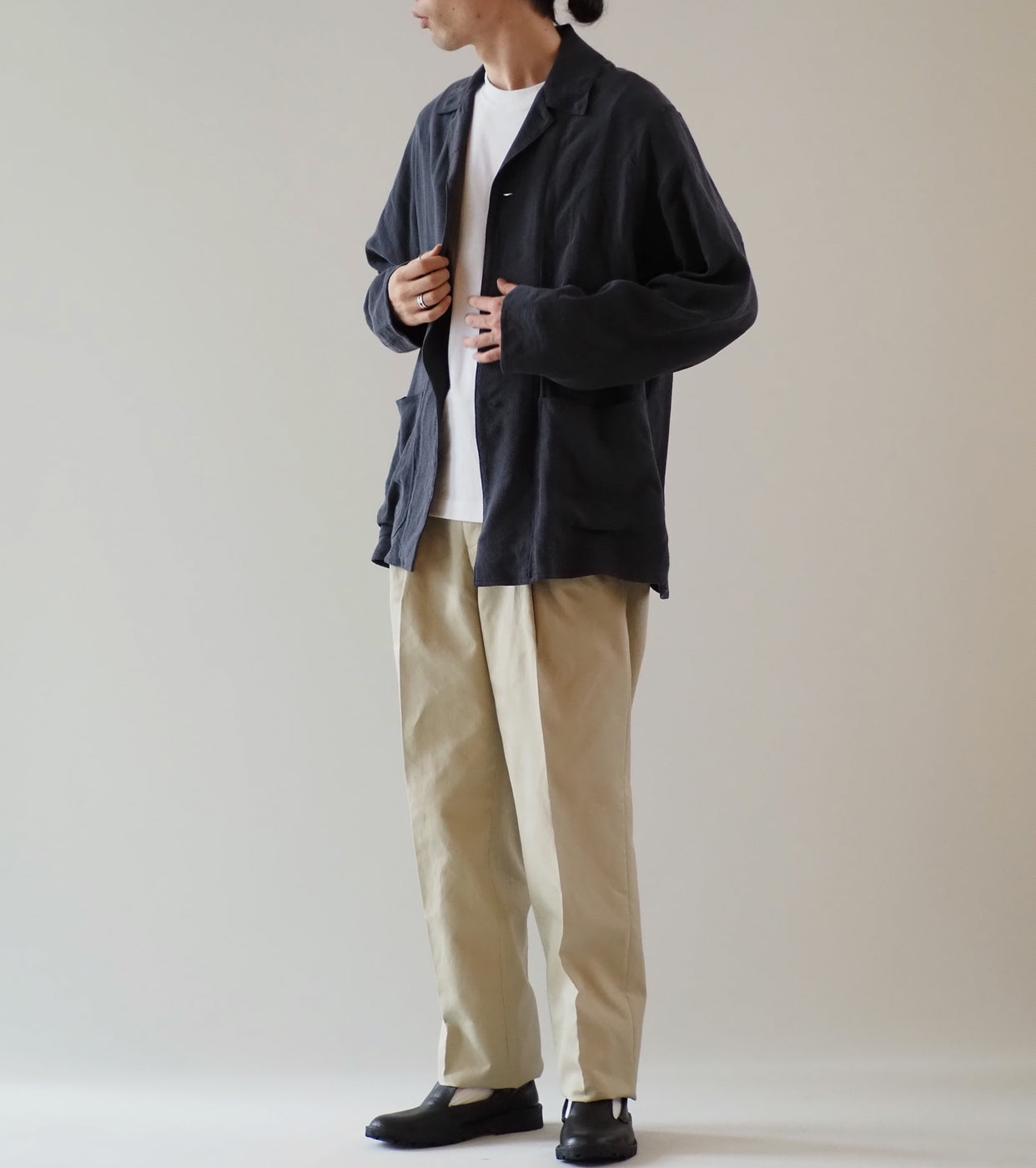 MAATEE＆SONS シャツ ジャケット リネンシルク 二重織 , Chacoal