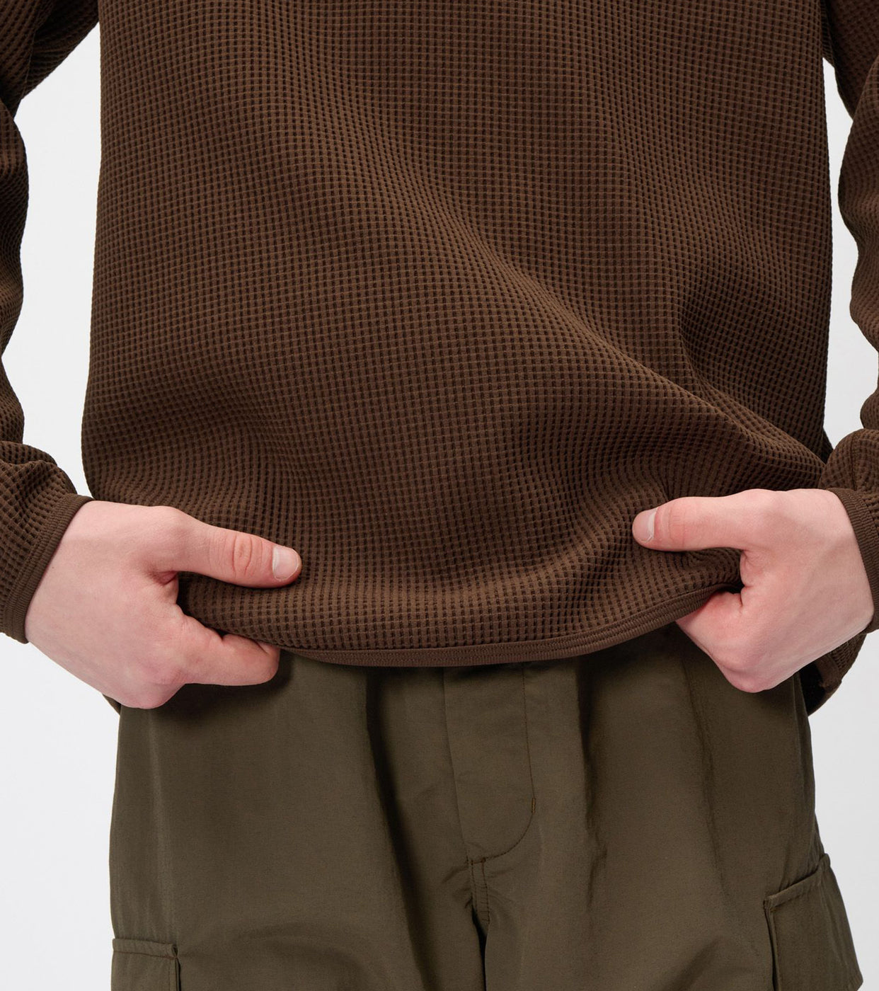 Goldwin ワッフル ライト ロング スリーブ フーディー , Chicory Brown