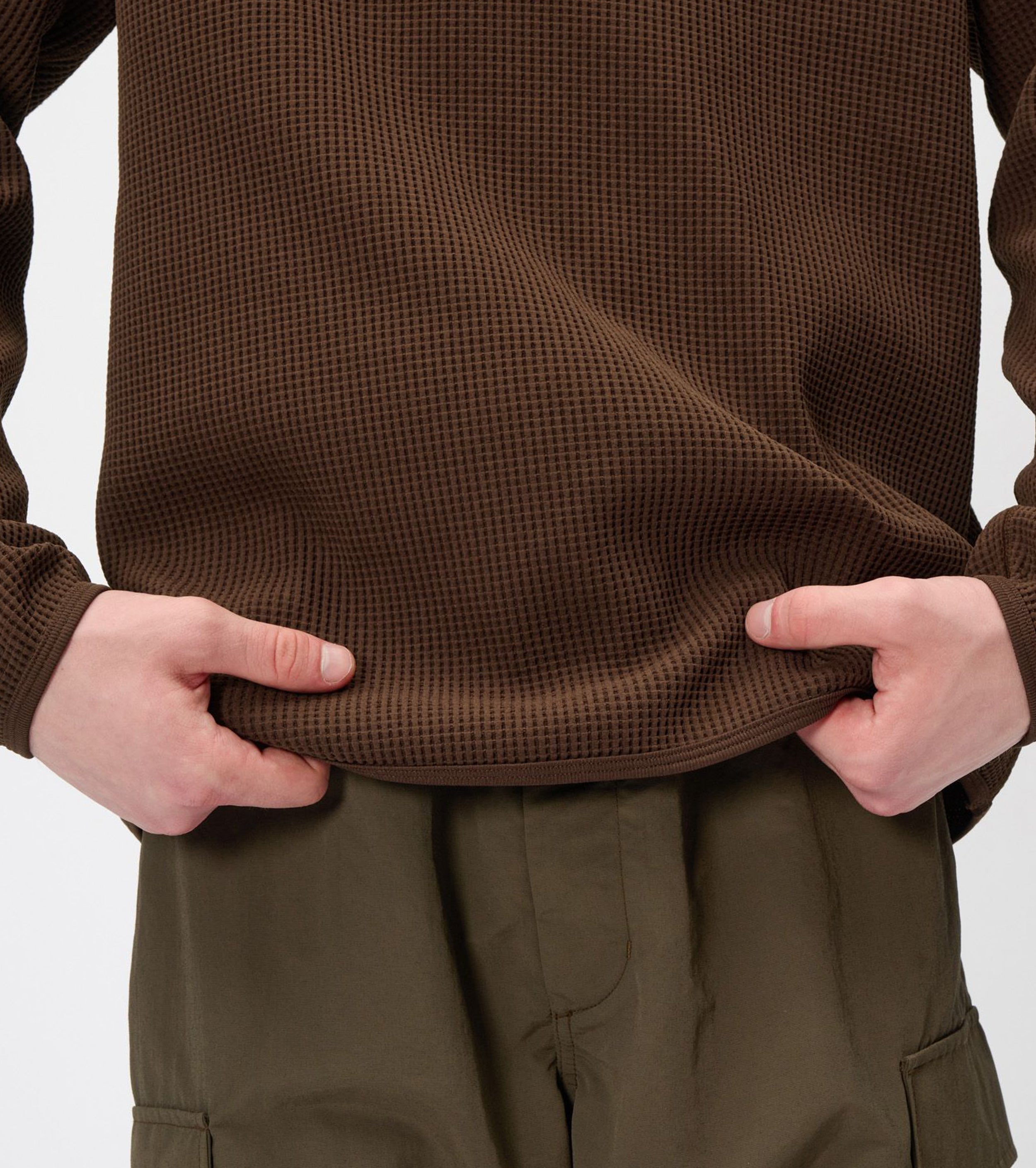 Goldwin ワッフル ライト ロング スリーブ フーディー , Chicory Brown