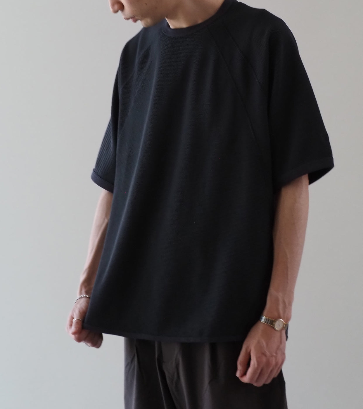 Goldwin メッシュ ワッフル アクチノイド ティーシャツ , Ebony Gray
