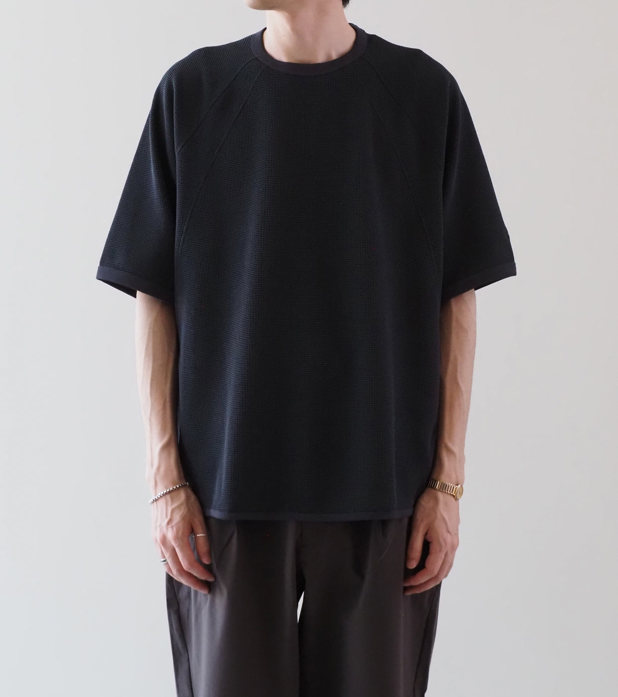 Goldwin メッシュ ワッフル アクチノイド ティーシャツ , Ebony Gray