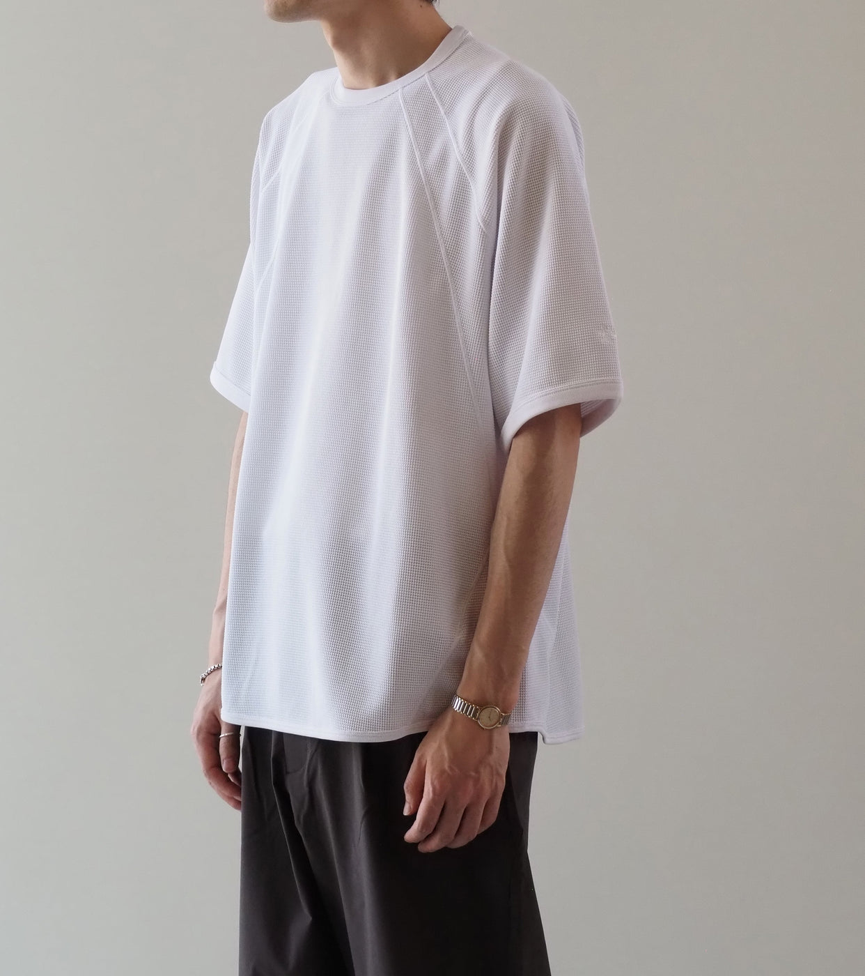 Goldwin メッシュ ワッフル アクチノイド ティーシャツ , White