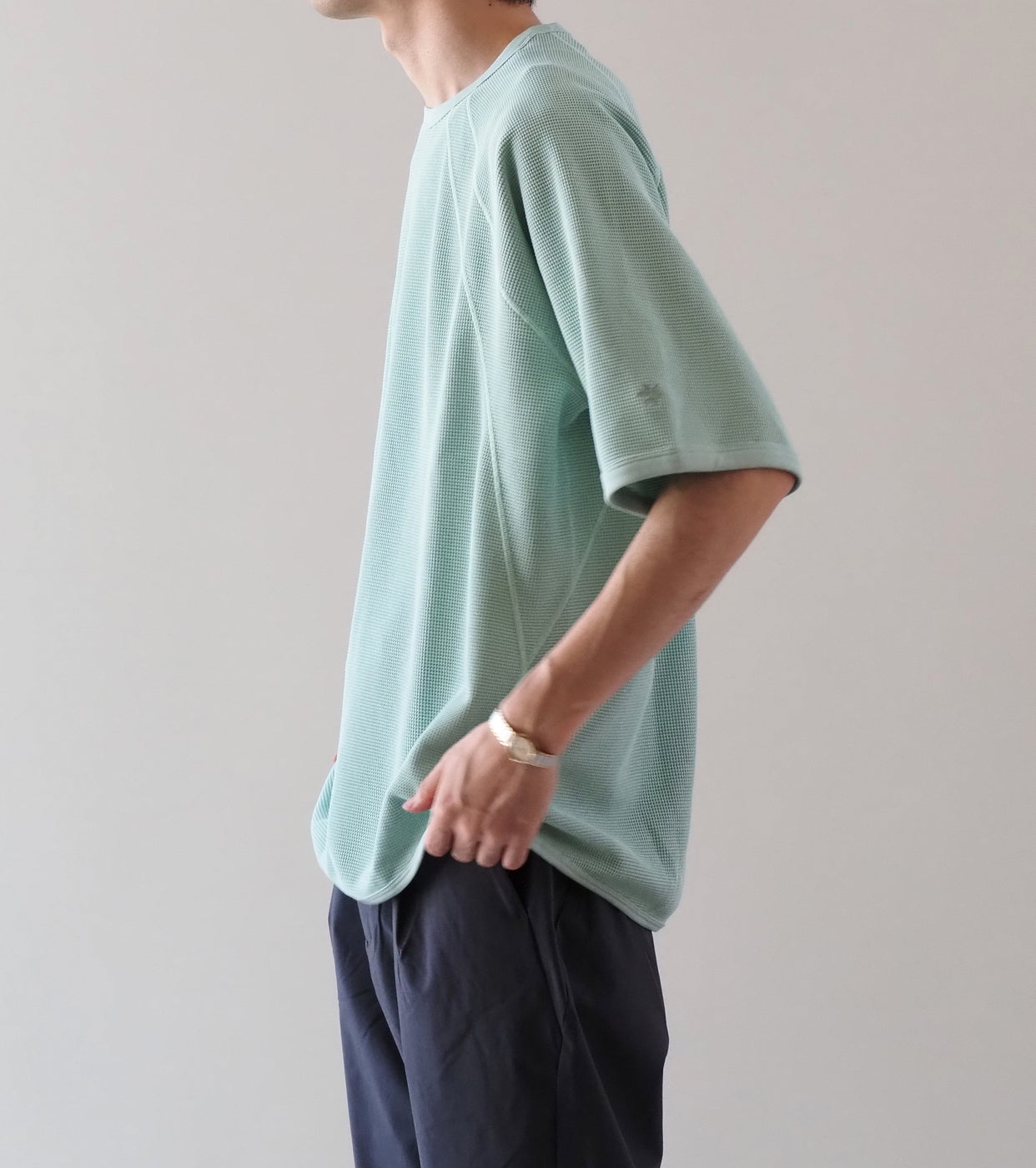 Goldwin メッシュ ワッフル アクチノイド ティーシャツ , Opal Green
