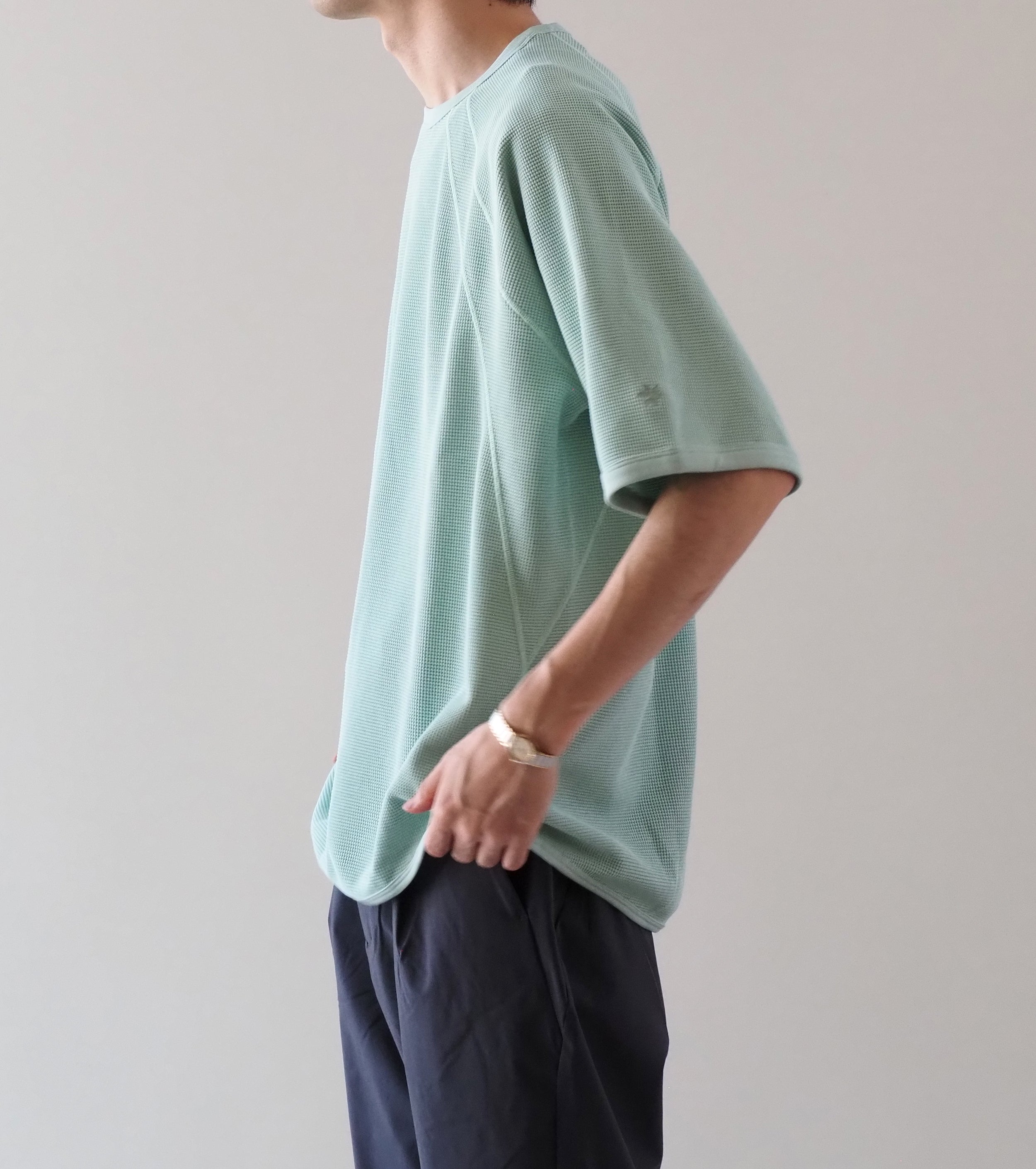Goldwin メッシュ ワッフル アクチノイド ティーシャツ , Opal Green