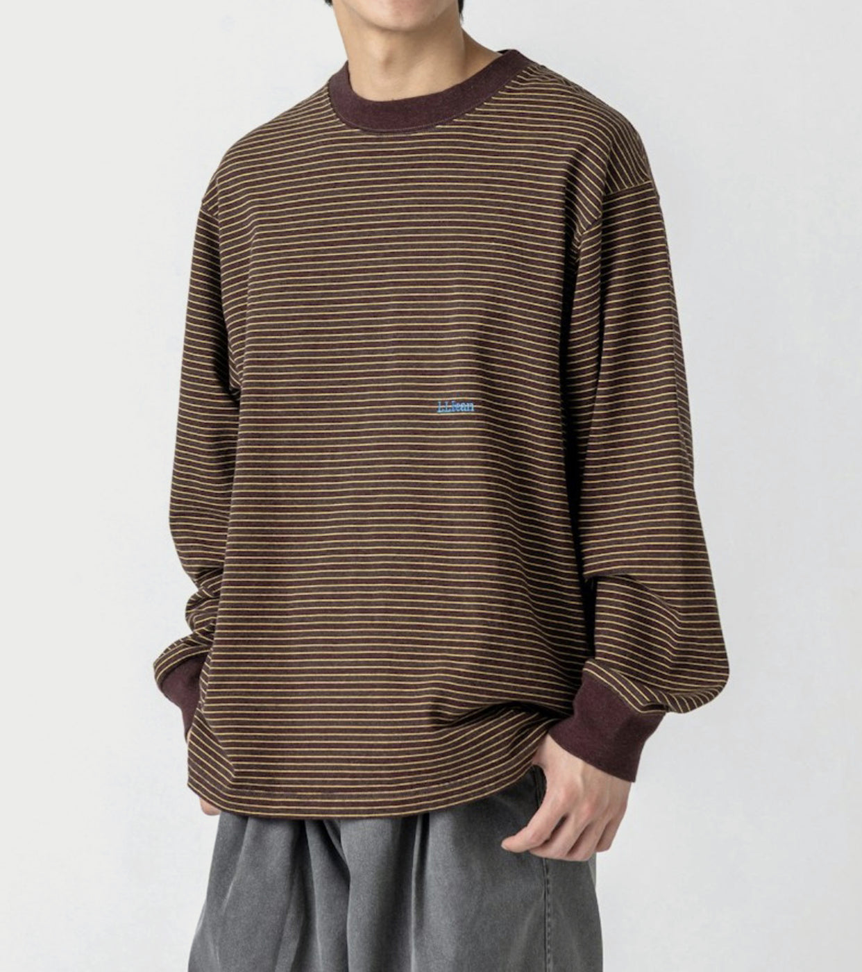 L.L.Bean JAPAN EDITION メンズ ユニオン ロング スリーブ ストライプ ティー , Brown × Yellow × Blue