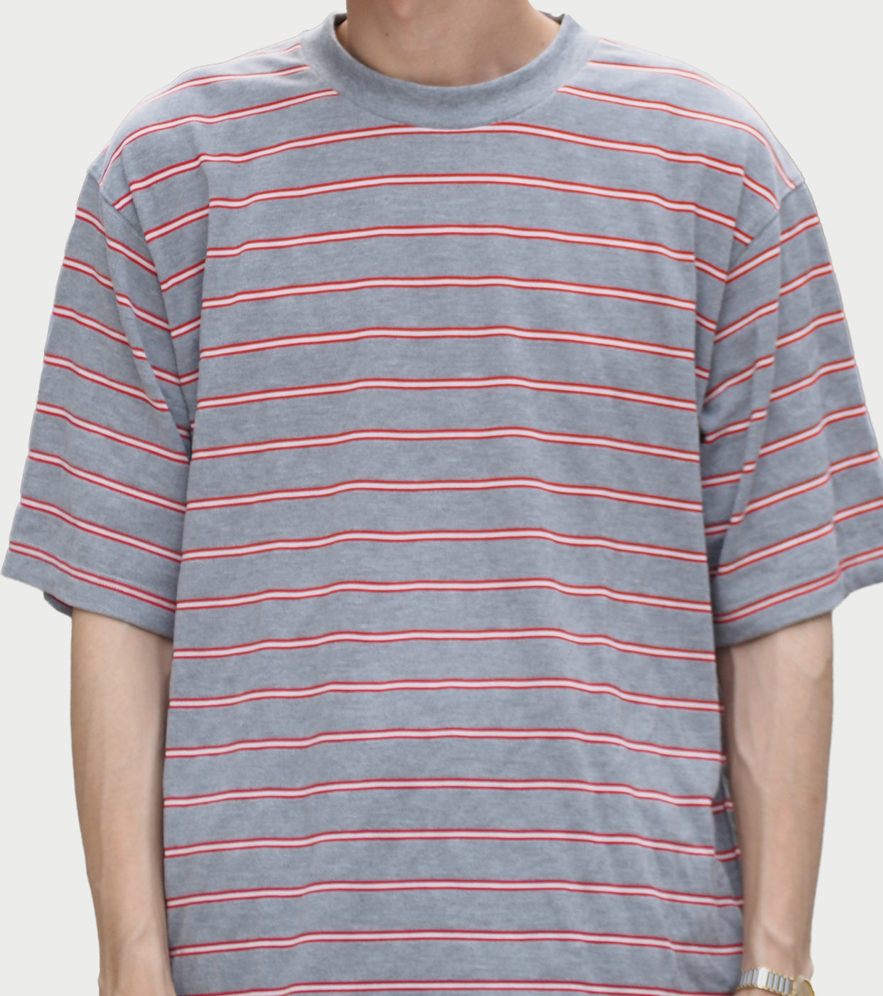 L.L.Bean JAPAN EDITION メンズ クリントン ストライプ ティー , Top Grey × Scarlet × Off