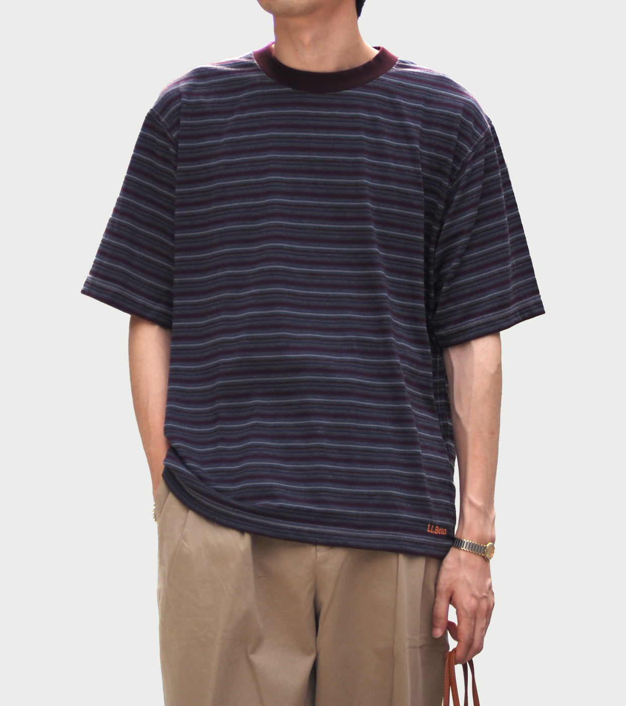 L.L.Bean JAPAN EDITION メンズ クリントン ストライプ ティー , Charcoal × Marron × Violet