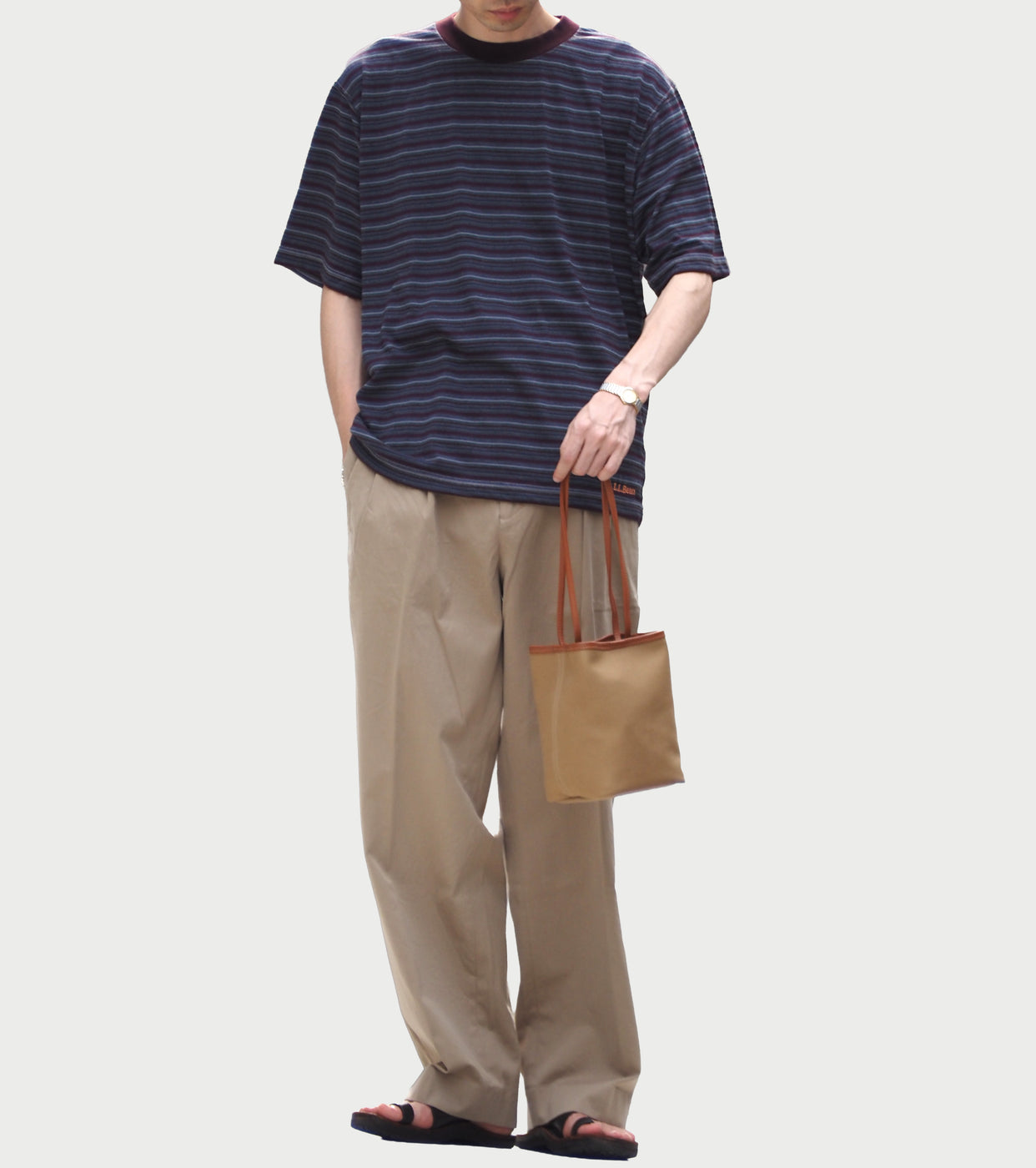 L.L.Bean JAPAN EDITION メンズ クリントン ストライプ ティー , Charcoal × Marron × Violet