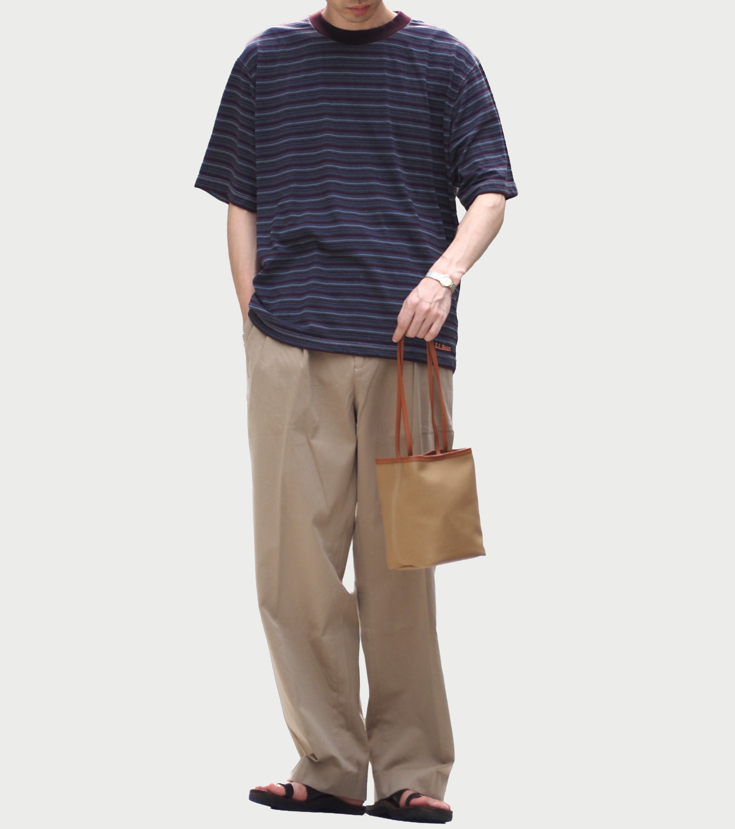 L.L.Bean JAPAN EDITION メンズ クリントン ストライプ ティー , Charcoal × Marron × Violet