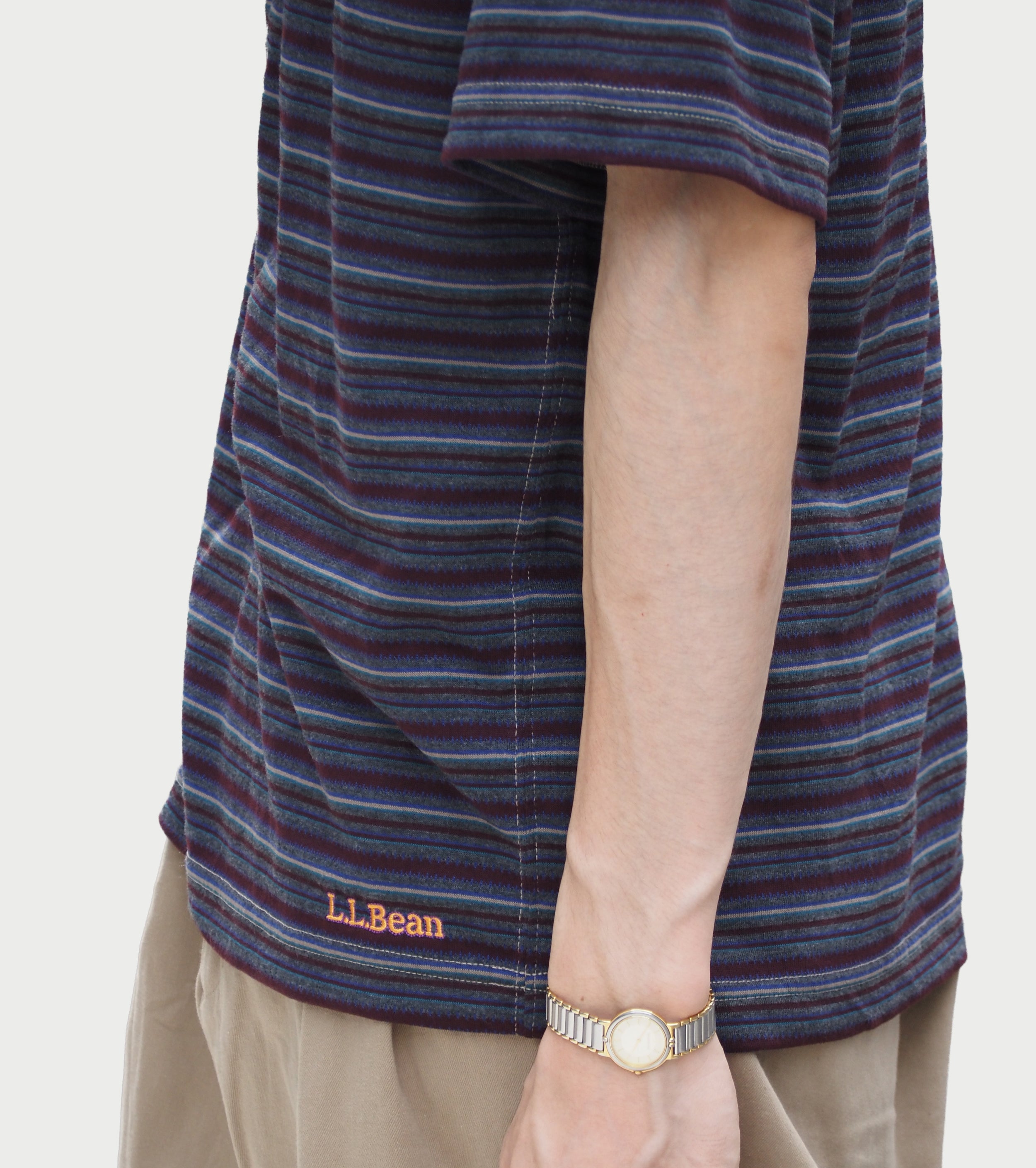 L.L.Bean JAPAN EDITION メンズ クリントン ストライプ ティー , Charcoal × Marron × Violet