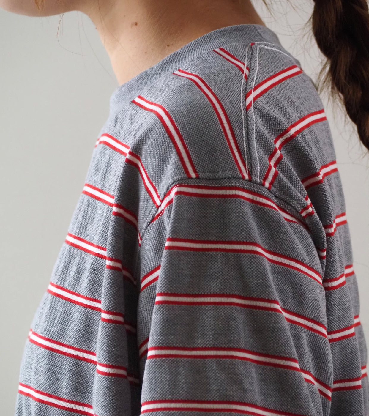 L.L.Bean JAPAN EDITION Women's Clinton Striped Tee , Top Grey × Scarlet × Off