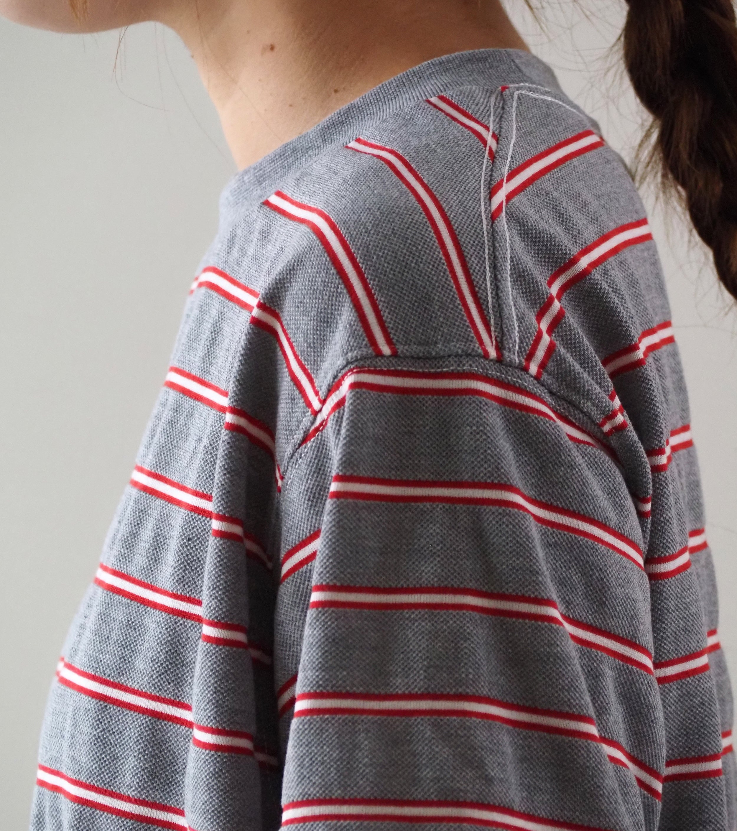 L.L.Bean JAPAN EDITION Women's Clinton Striped Tee , Top Grey × Scarlet × Off