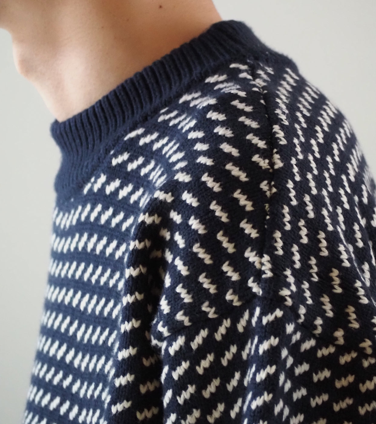 L.L.Bean JAPAN EDITION Men's Wayne Sweater Bird's-Eye , Navy Natural