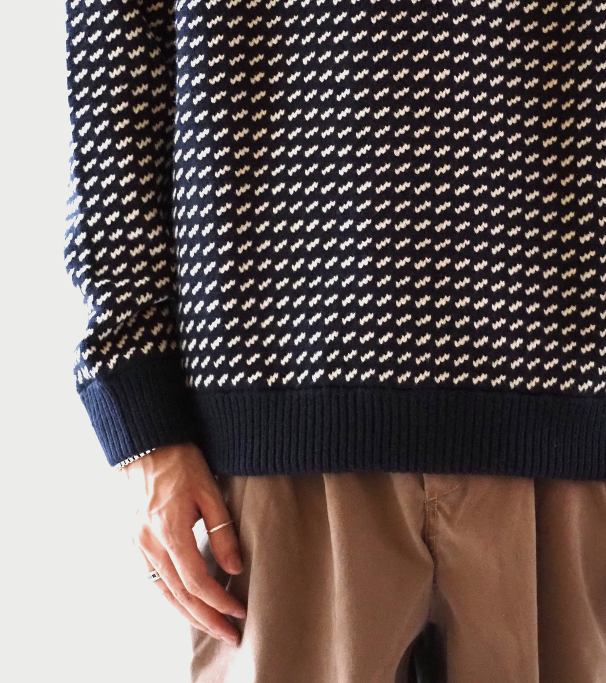 L.L.Bean JAPAN EDITION Men's Wayne Sweater Bird's-Eye , Navy Natural