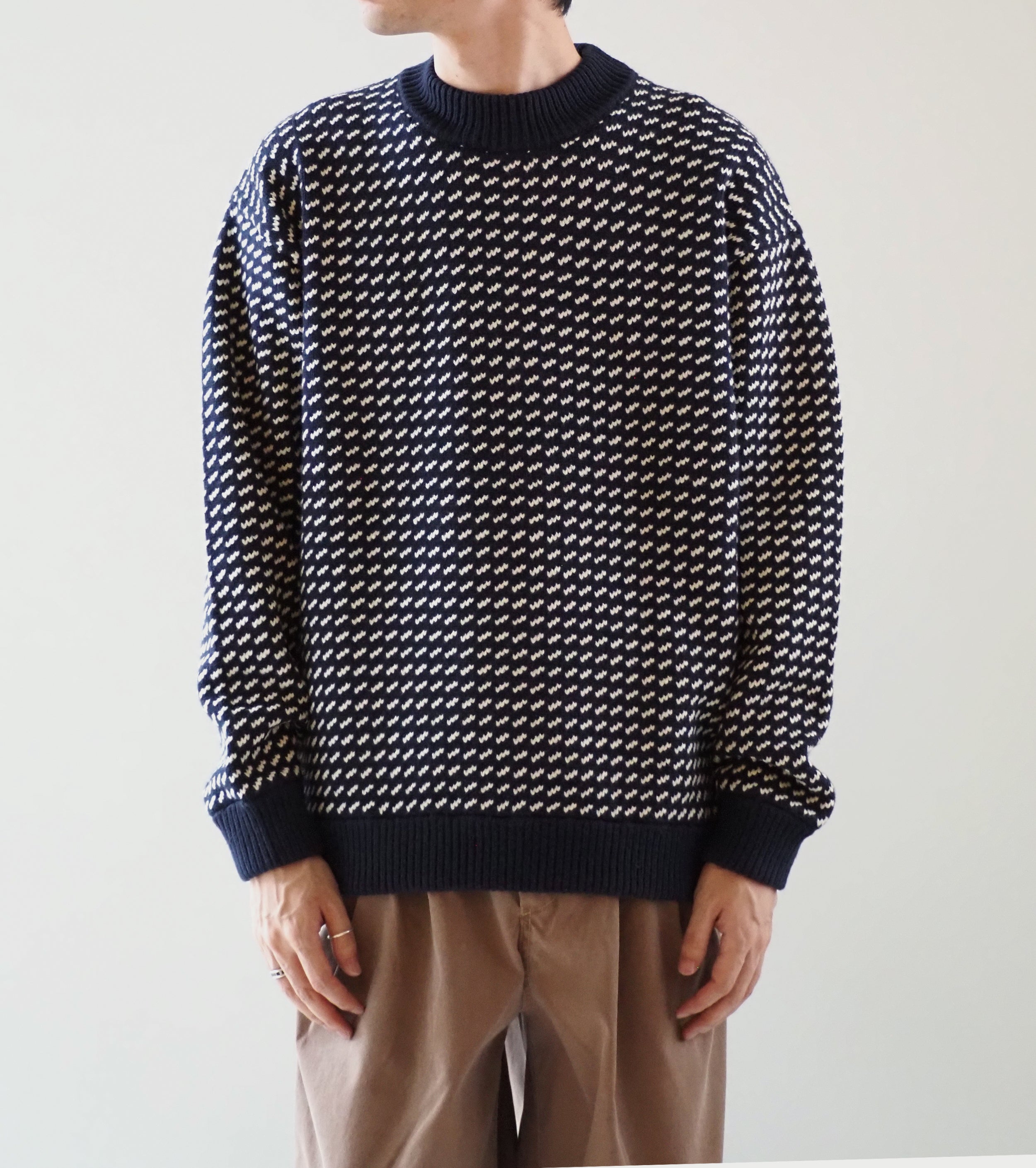 L.L.Bean JAPAN EDITION Men's Wayne Sweater Bird's-Eye , Navy Natural