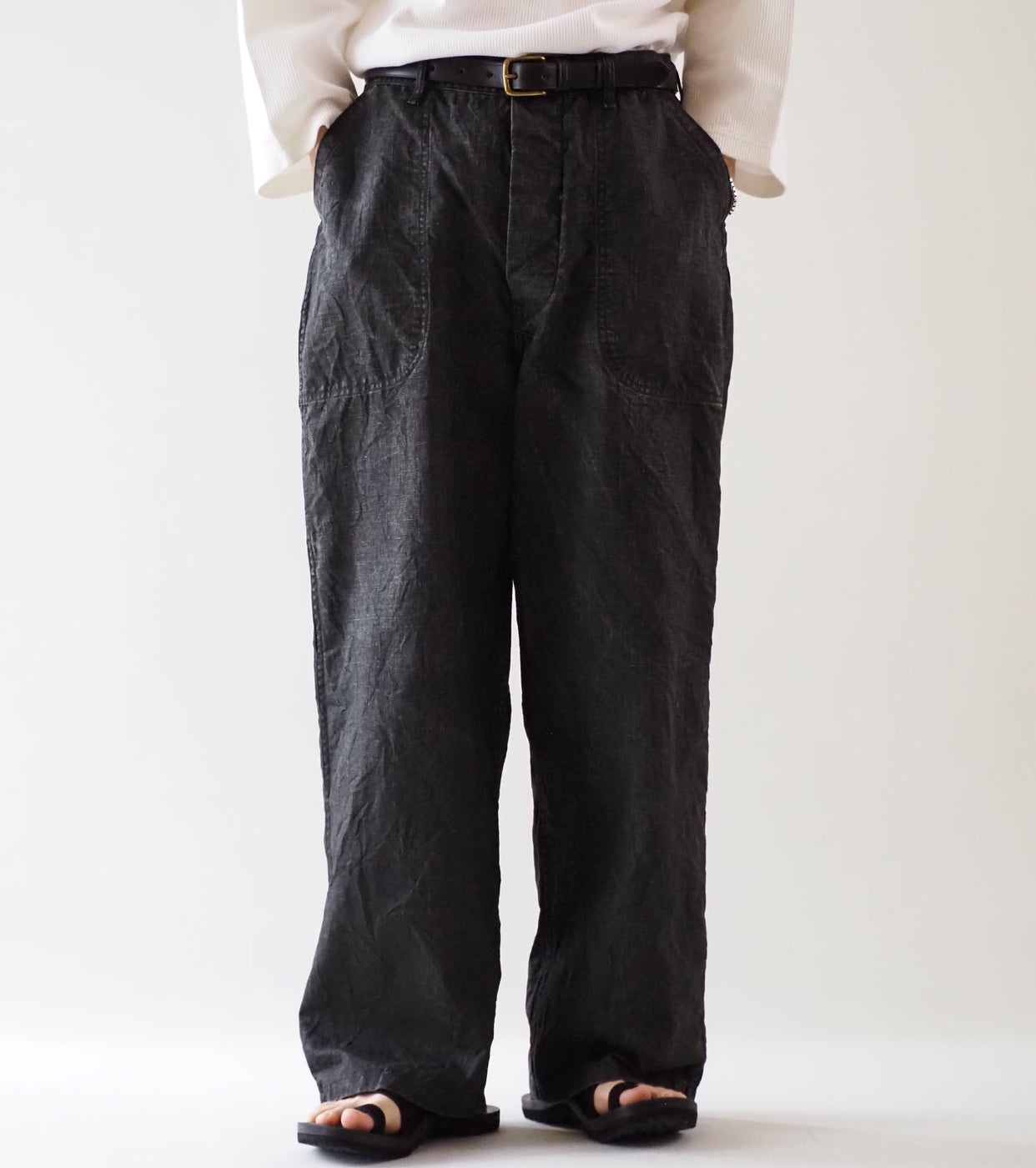 orslow   WWⅡ 40's U.S NAVY スミ コーテッド リネン ユーティリティ トラウザーズ  , Black