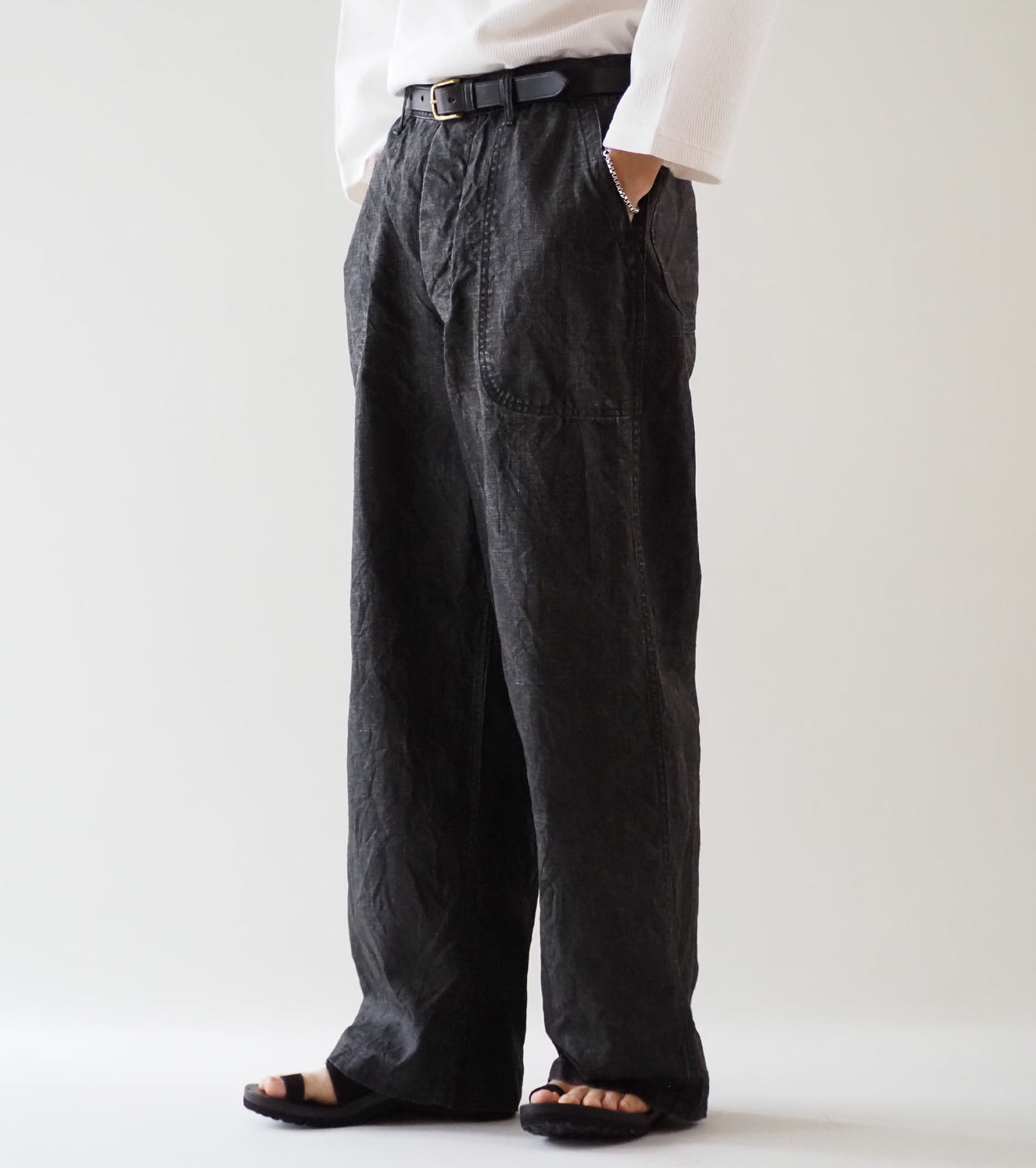 orslow   WWⅡ 40's U.S NAVY スミ コーテッド リネン ユーティリティ トラウザーズ  , Black