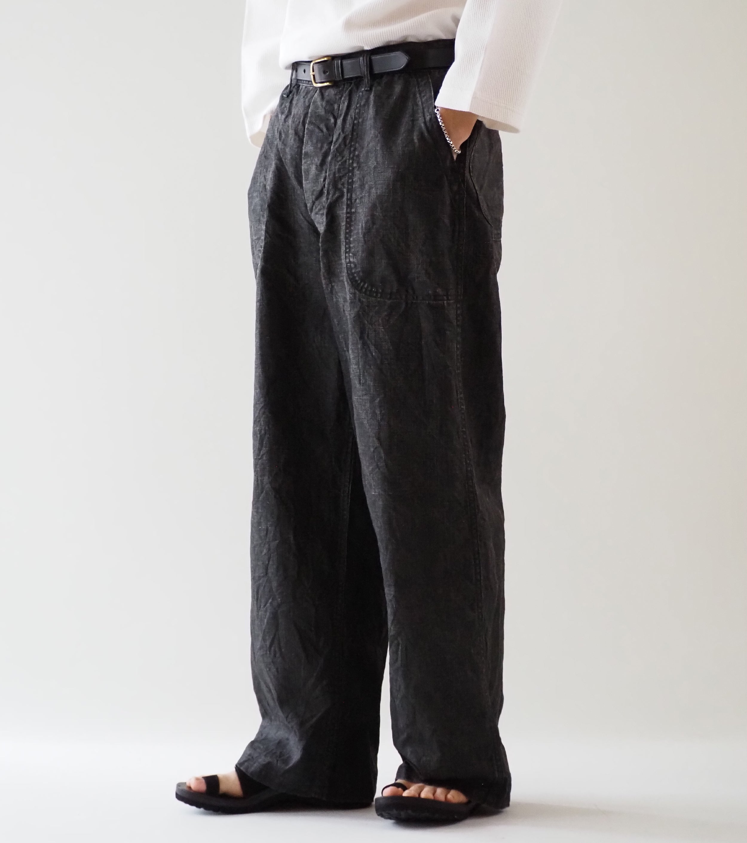 orslow   WWⅡ 40's U.S NAVY スミ コーテッド リネン ユーティリティ トラウザーズ  , Black