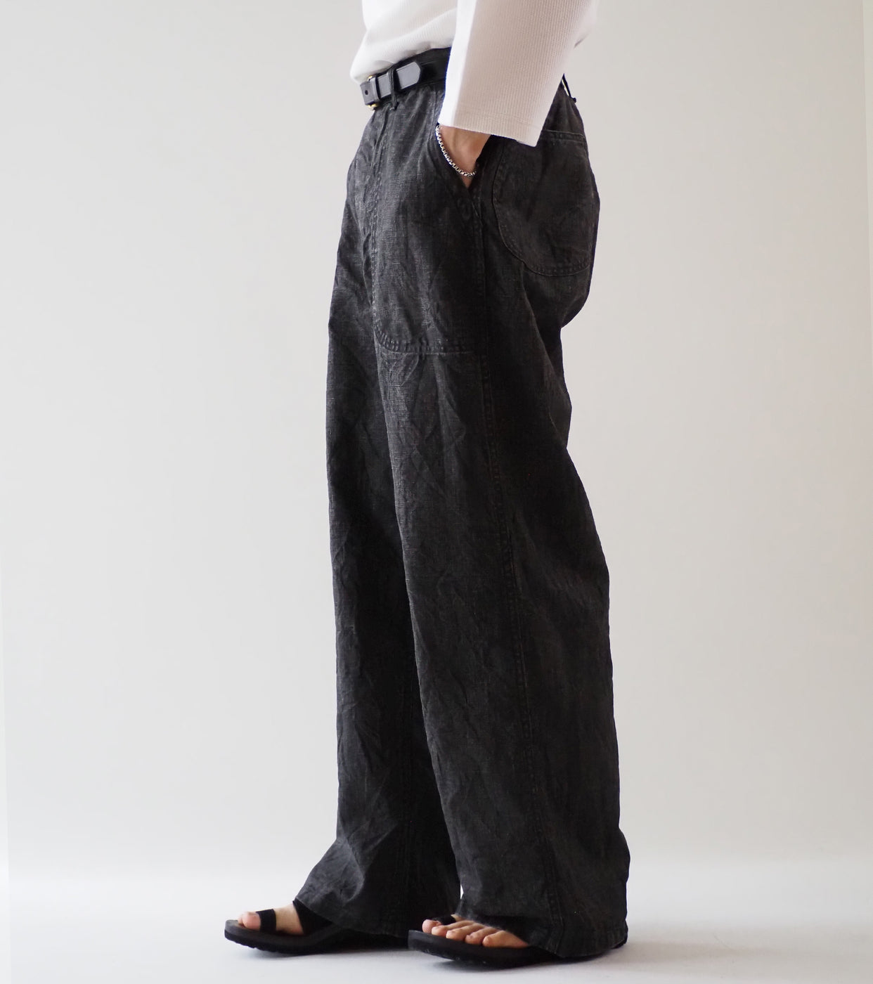 orslow   WWⅡ 40's U.S NAVY スミ コーテッド リネン ユーティリティ トラウザーズ  , Black