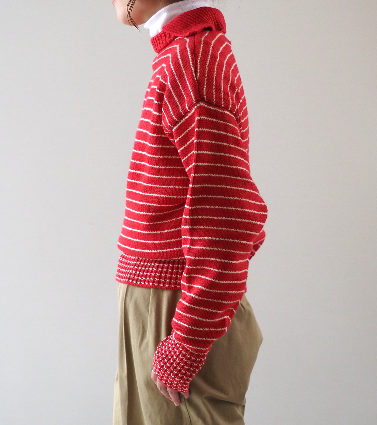 L.L.Bean JAPAN EDITION Women's Wayne Sailor Sweater , Red × Ivory